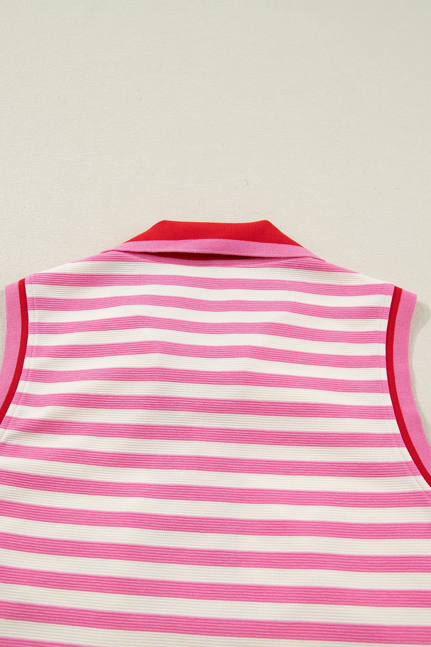 Sachet Pink Textured Stripe Print Contrast Trim Zip Collar Sleeveless 2pcs Skort Set