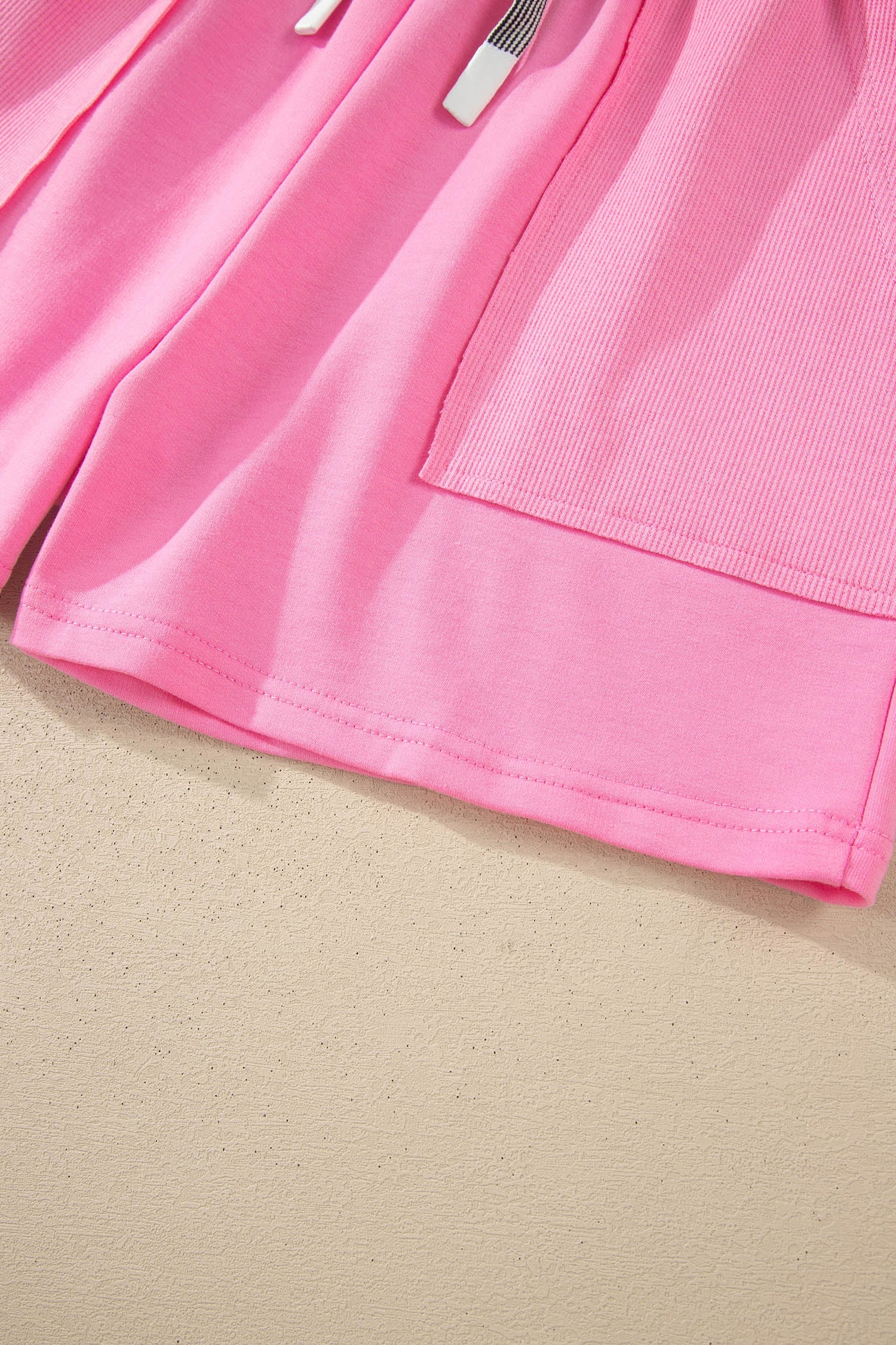 Sachet Pink V Neck Short Sleeve Top Drawstring Shorts 2pcs Set