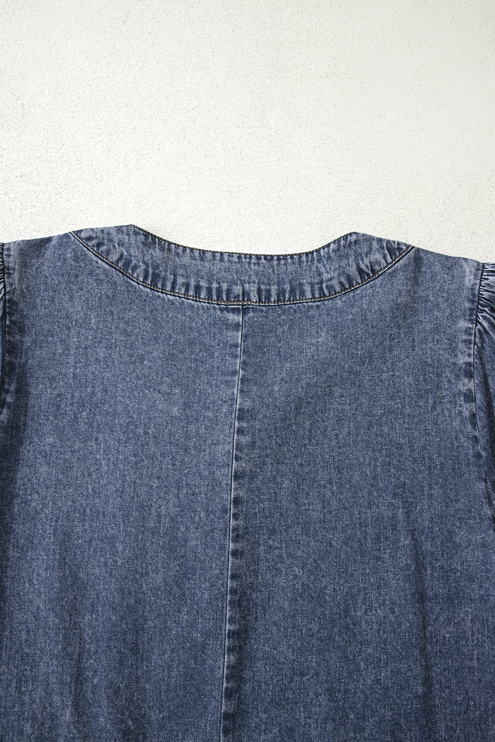 Sail Blue 3/4 Sleeve Tied V Neck Pleated Denim Mini Dress