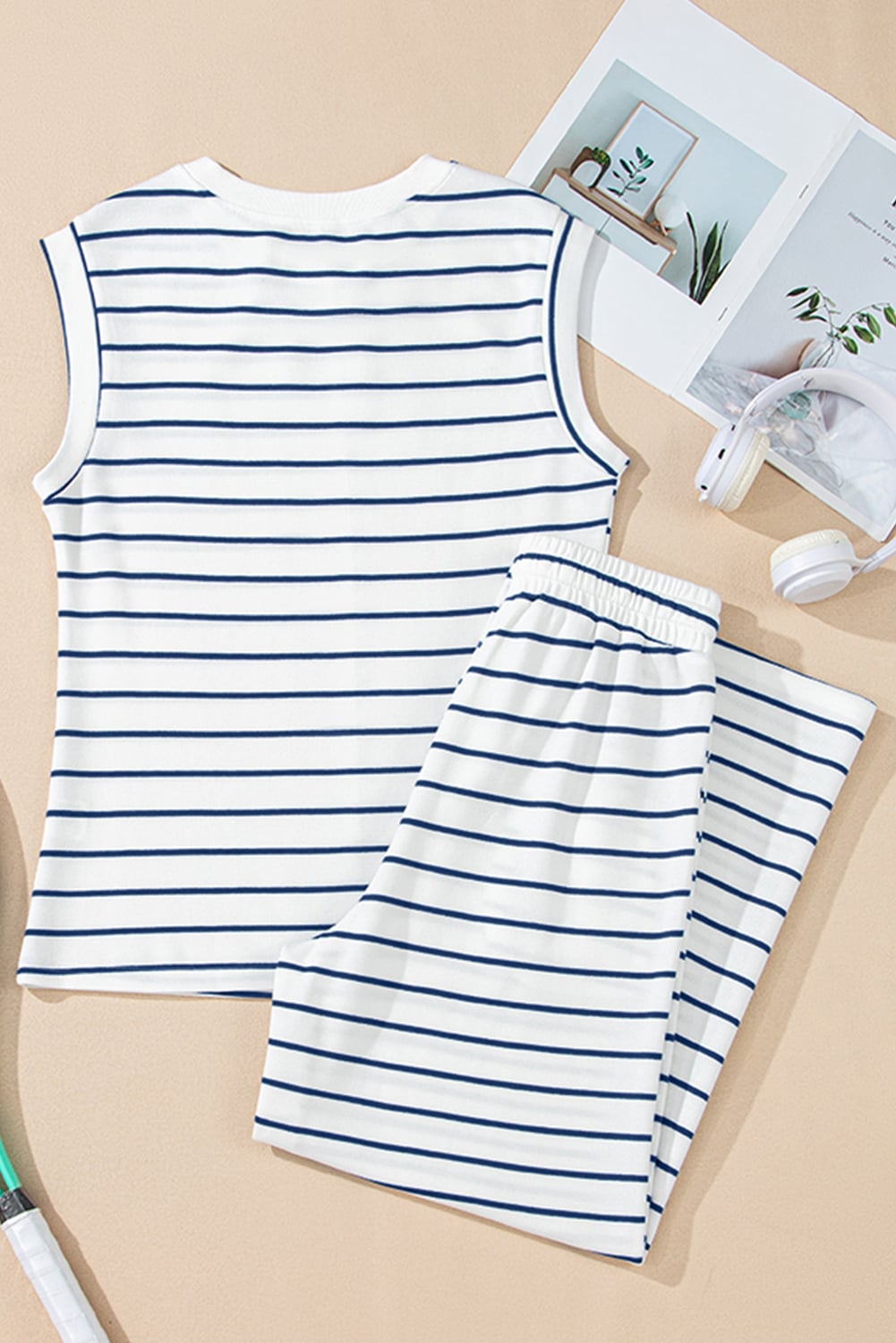 Sail Blue Casual Wide Leg 2pcs Pants Set