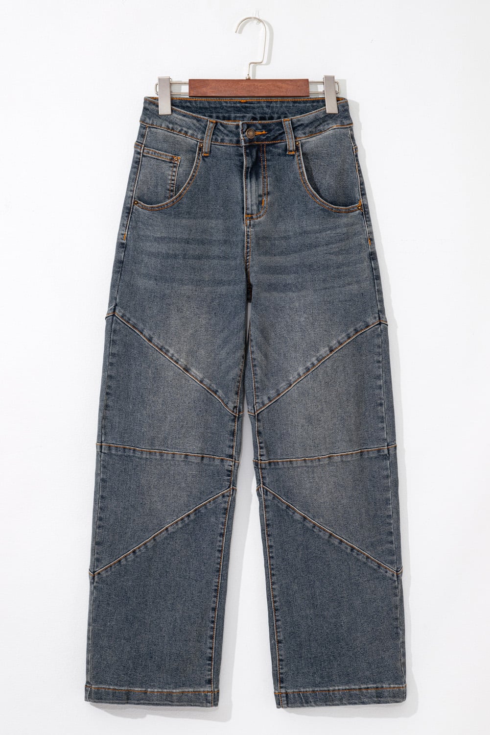 Sail Blue Exposed Stitching Loose Straight High Waist Barrel Jeans
