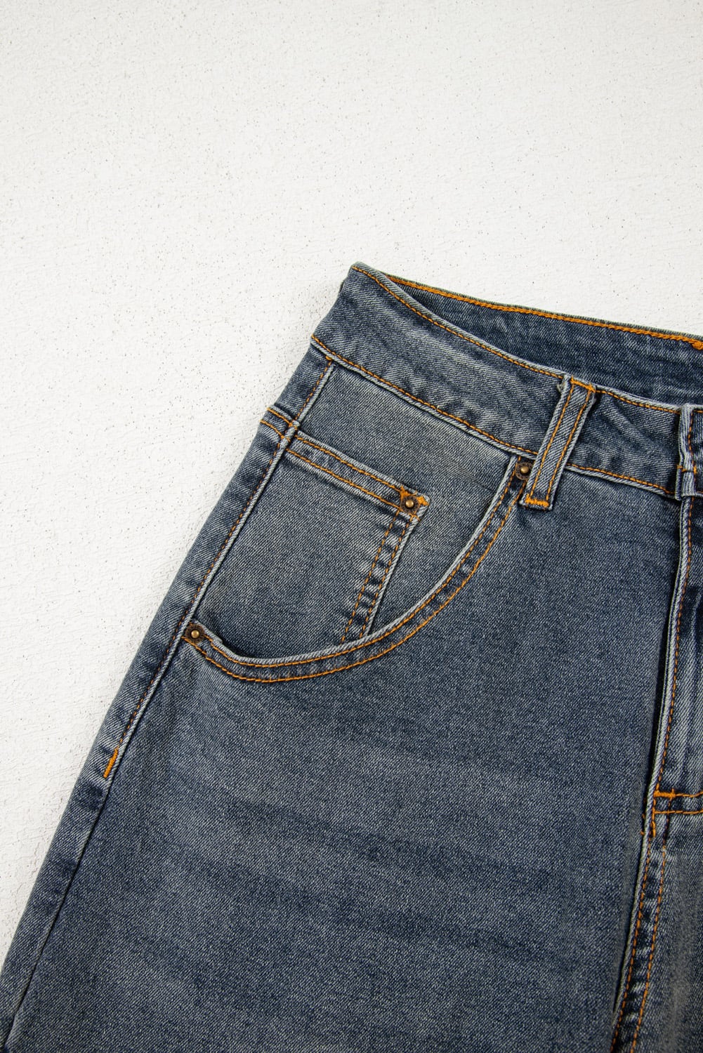 Sail Blue Exposed Stitching Loose Straight High Waist Barrel Jeans