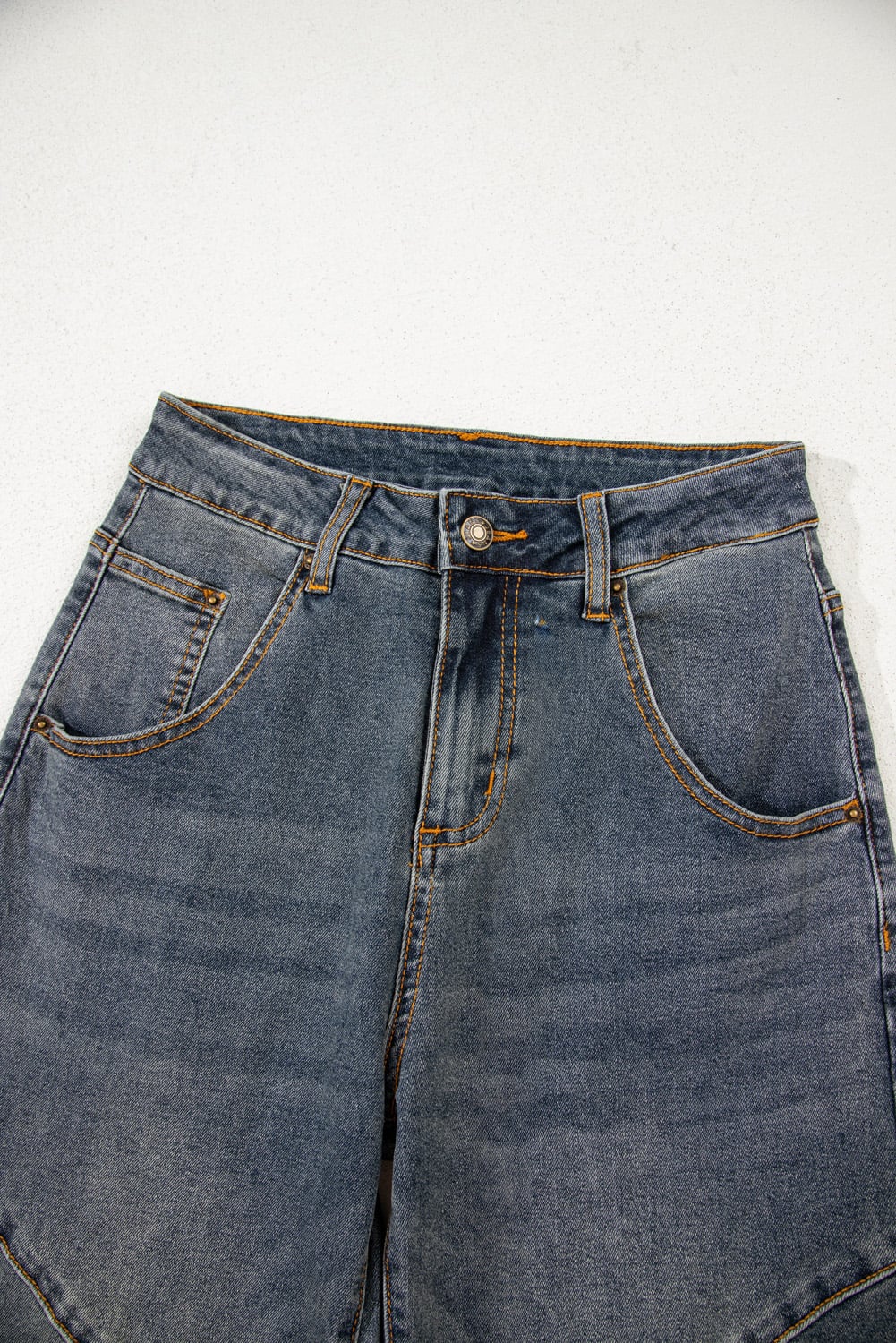 Sail Blue Exposed Stitching Loose Straight High Waist Barrel Jeans