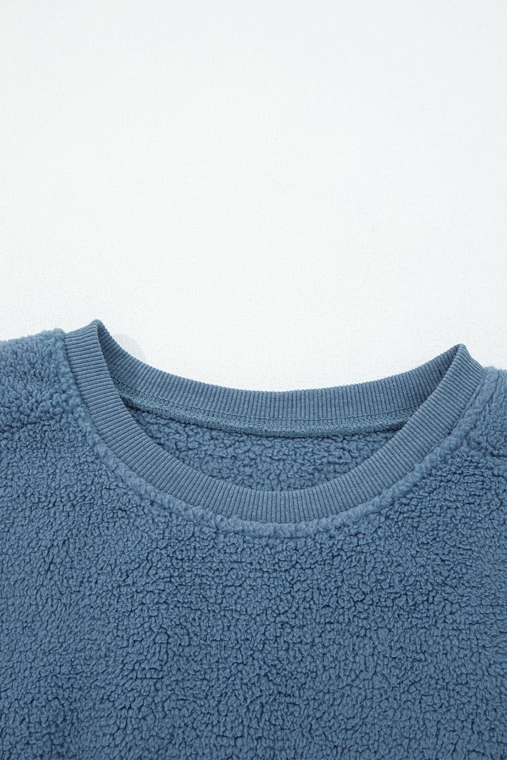 Sail Blue Fleece Drop Shoulder Exposed Seam Patchwork Casual Sweatshirt