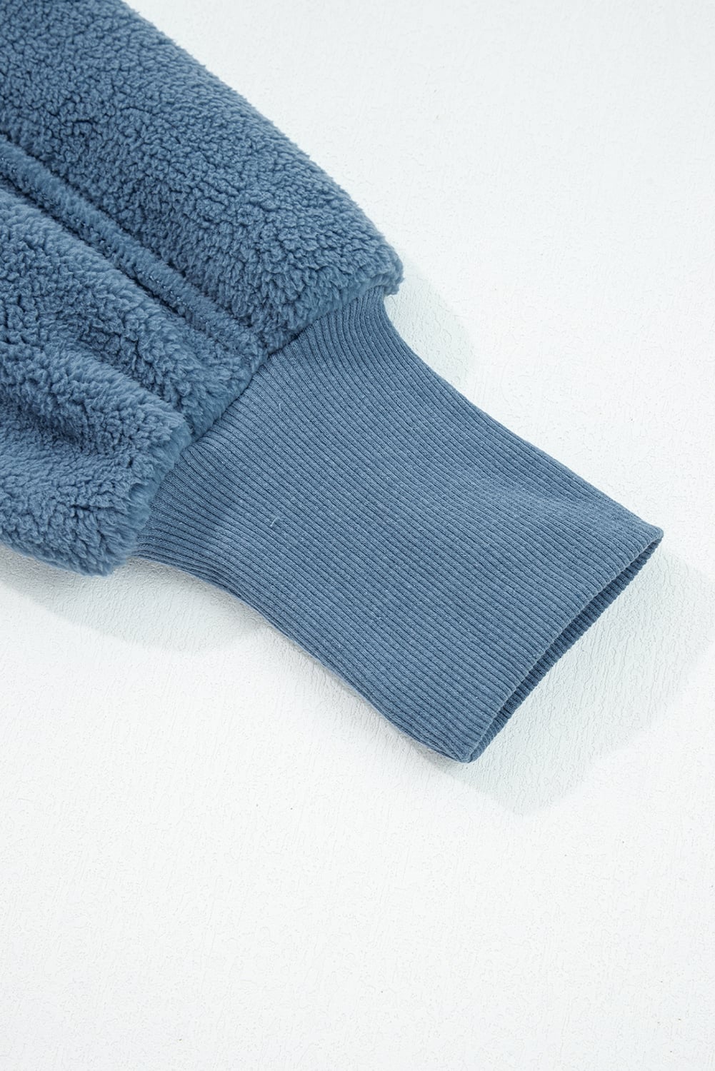 Sail Blue Fleece Drop Shoulder Exposed Seam Patchwork Casual Sweatshirt