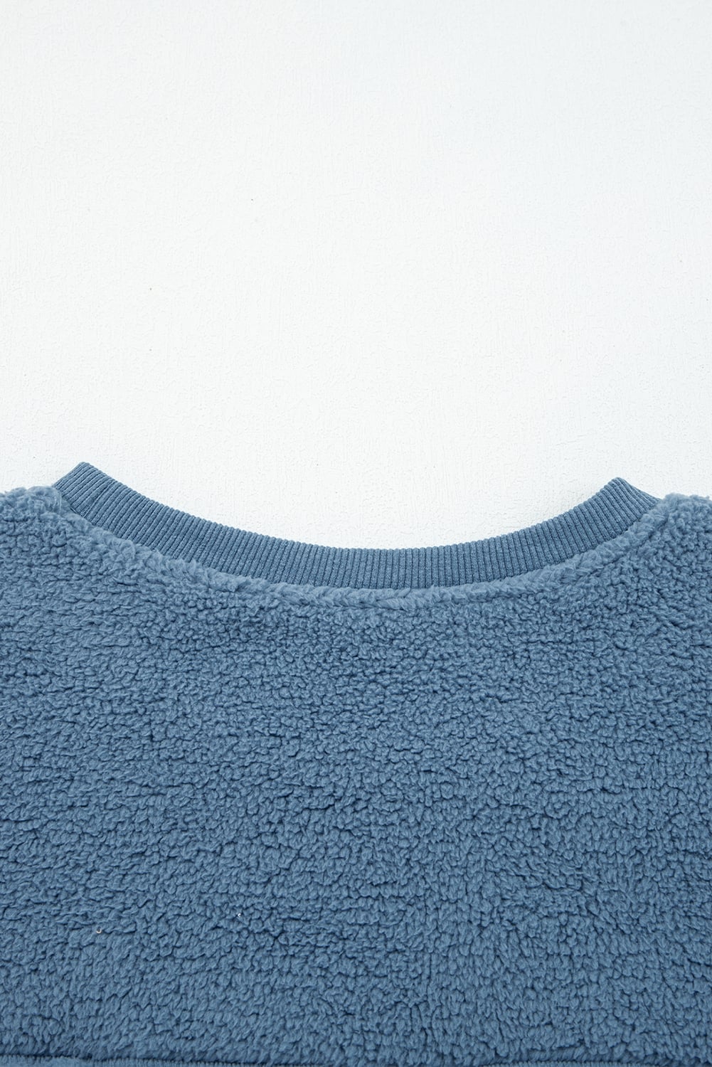 Sail Blue Fleece Drop Shoulder Exposed Seam Patchwork Casual Sweatshirt