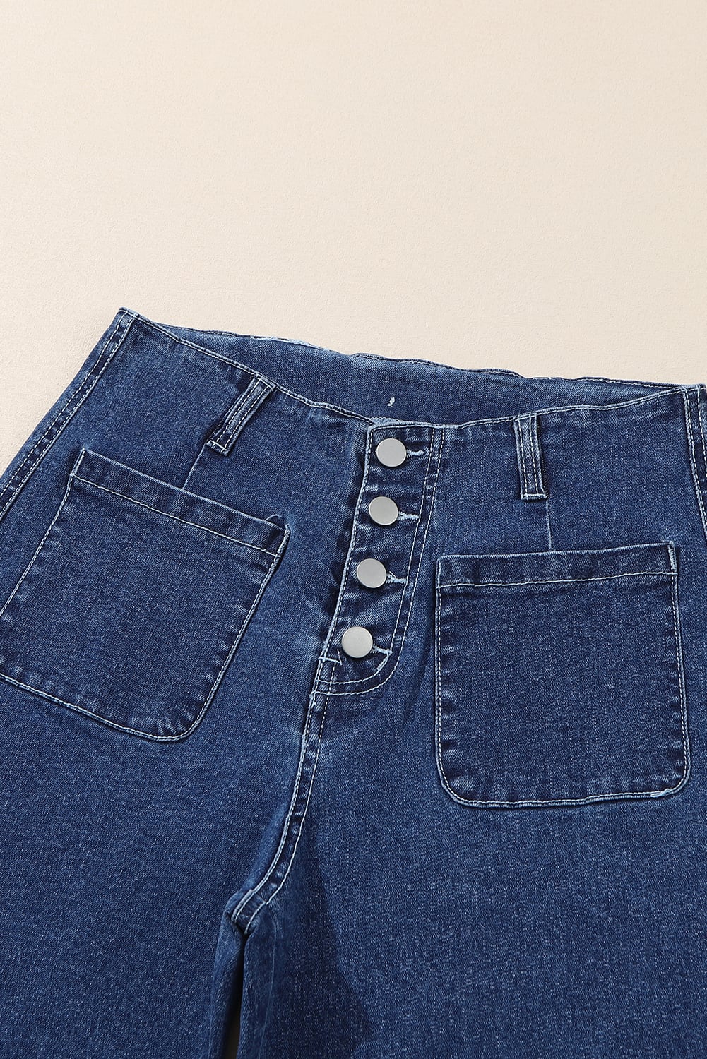 Sail Blue High Waist Button Front Wide Leg Cropped Jeans