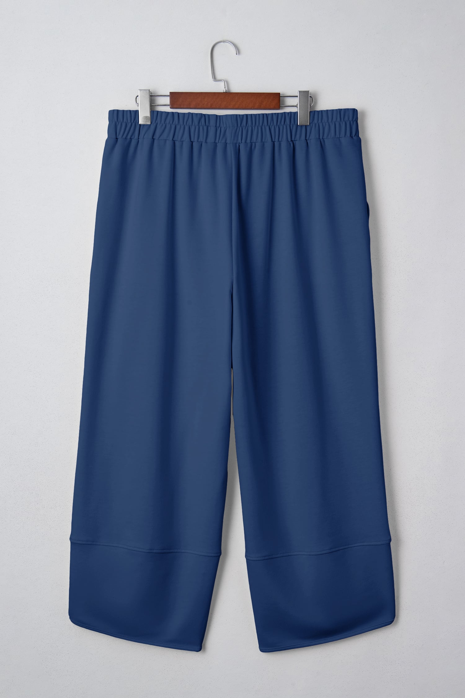 Sail Blue Plus Size Elastic Waist Asymmetrical Hem Loose Capris Pants