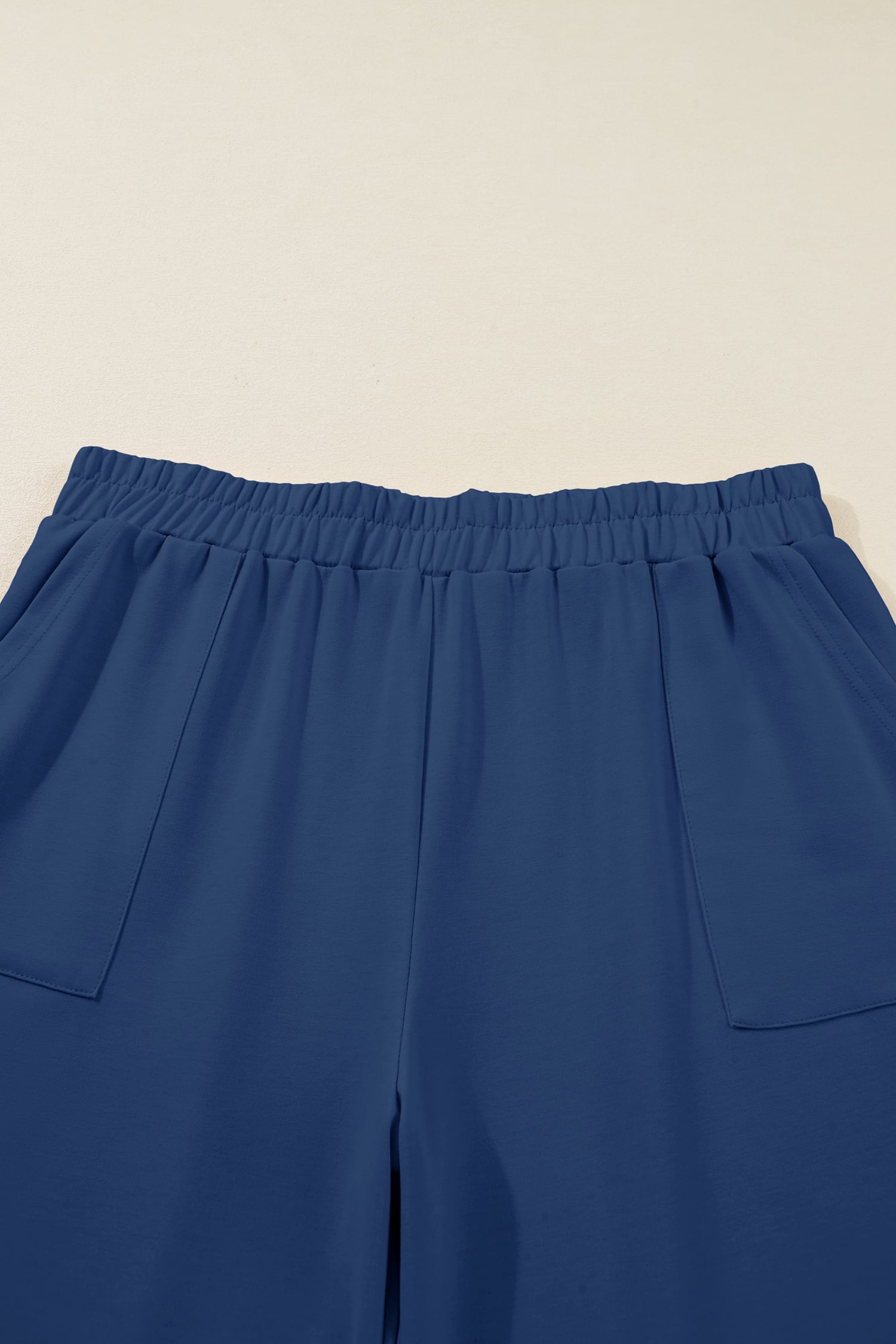 Sail Blue Plus Size Elastic Waist Asymmetrical Hem Loose Capris Pants