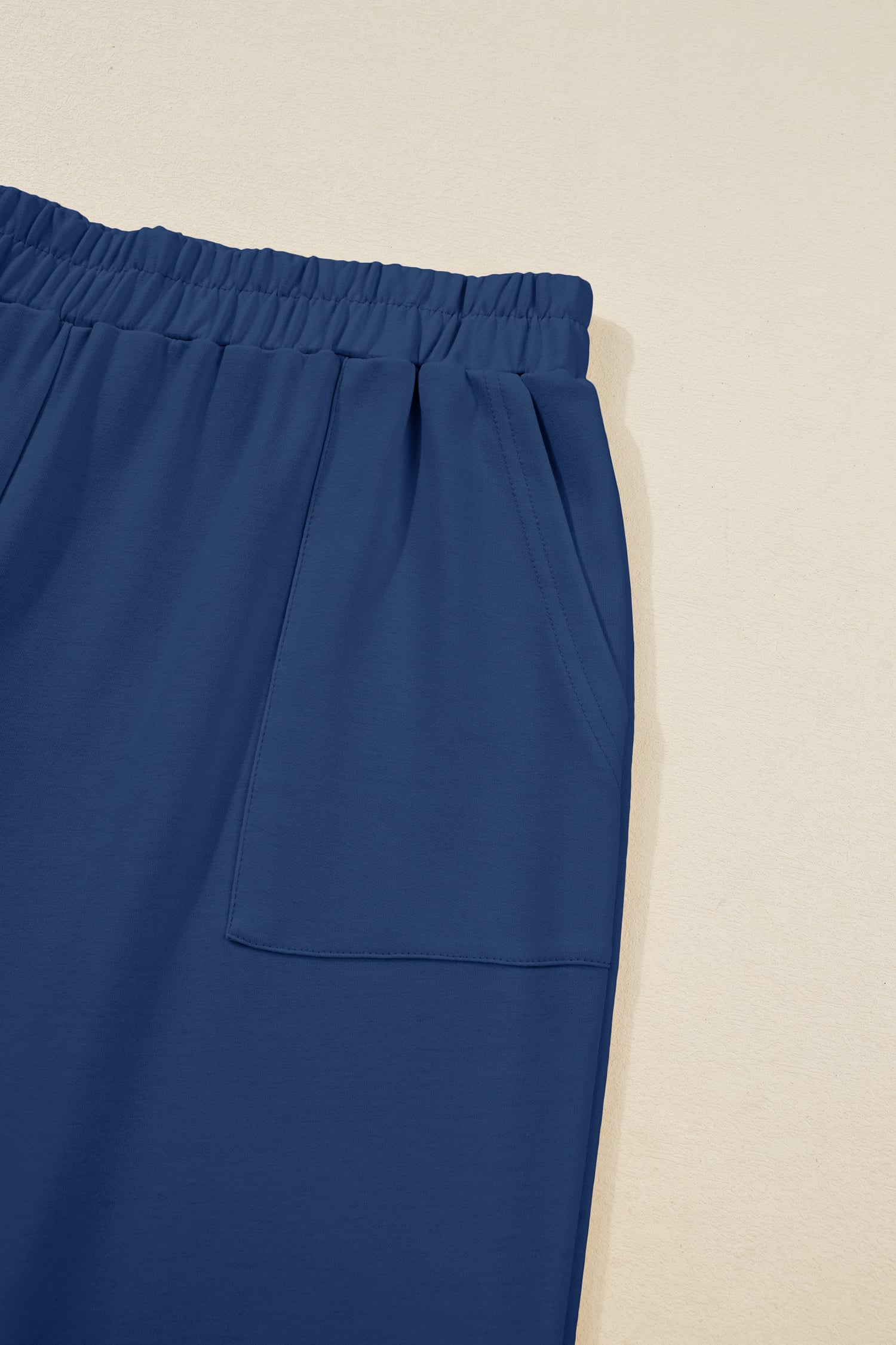Sail Blue Plus Size Elastic Waist Asymmetrical Hem Loose Capris Pants