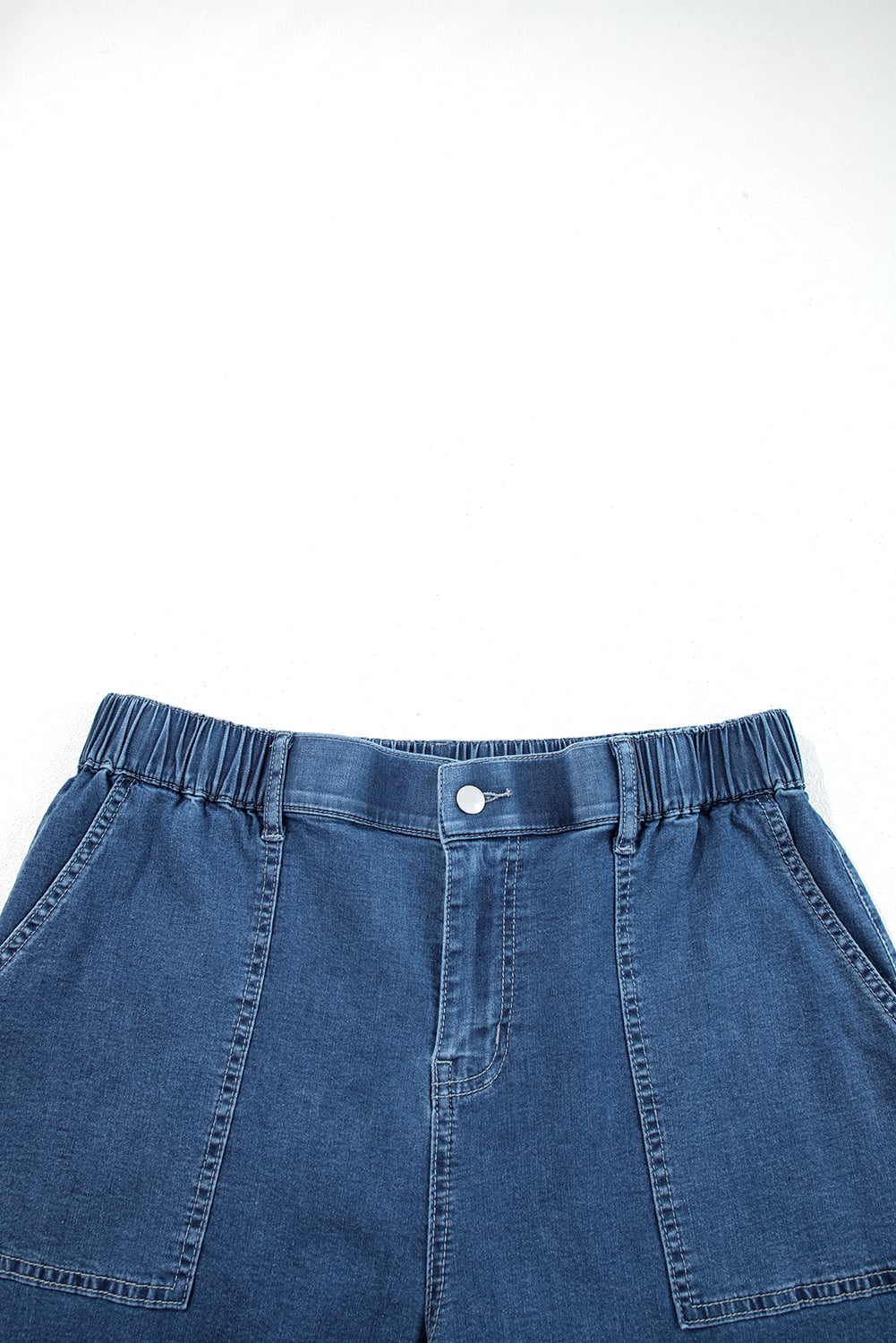 Sail Blue Plus Size Elastic Waist Ruffled Wide Leg Denim Pants