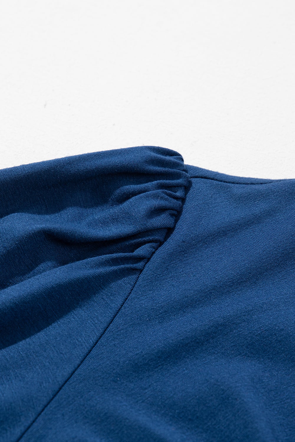 Sail Blue Solid Color Front Twist Puff Sleeve Ruffled Dress