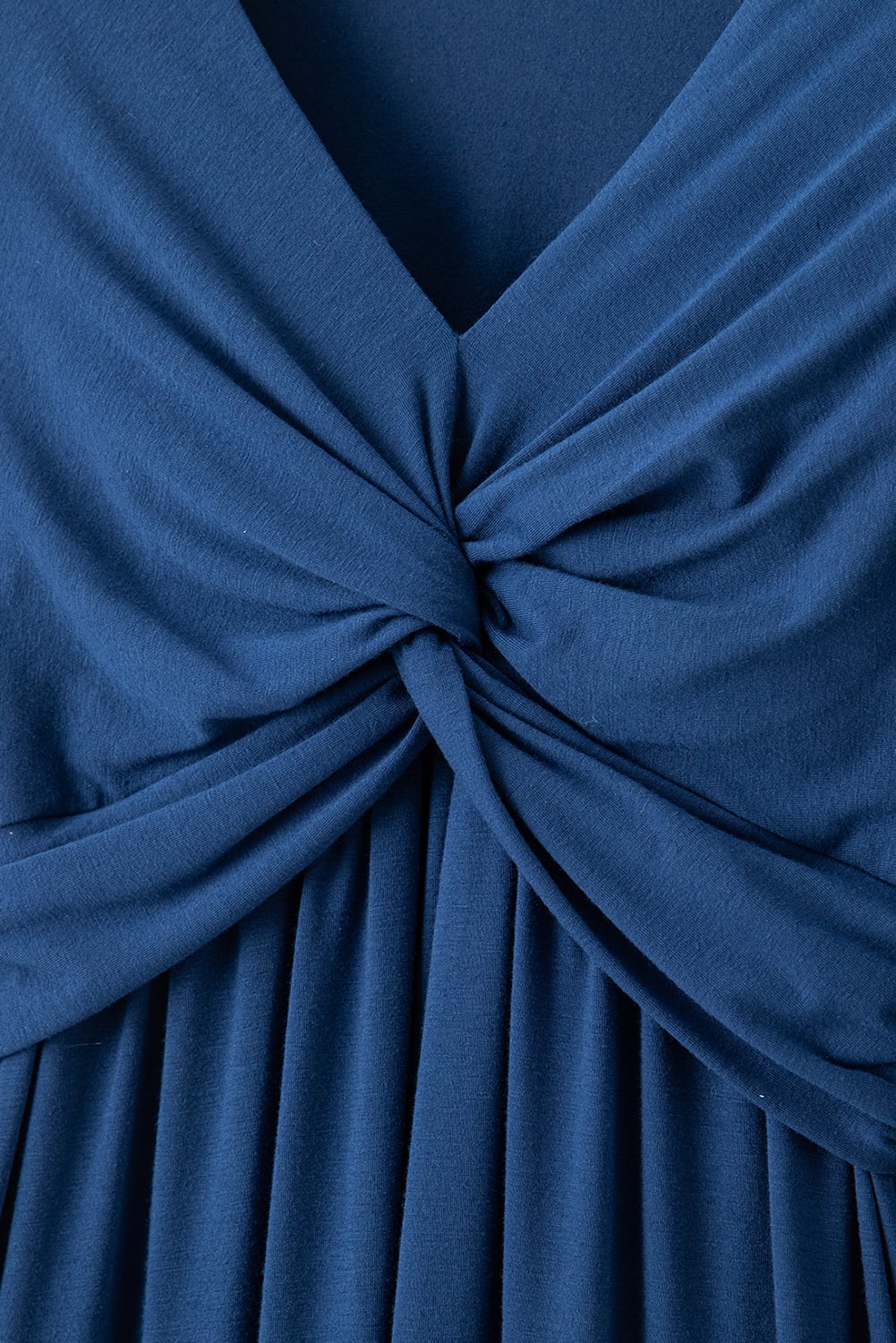 Sail Blue Solid Color Front Twist Puff Sleeve Ruffled Dress
