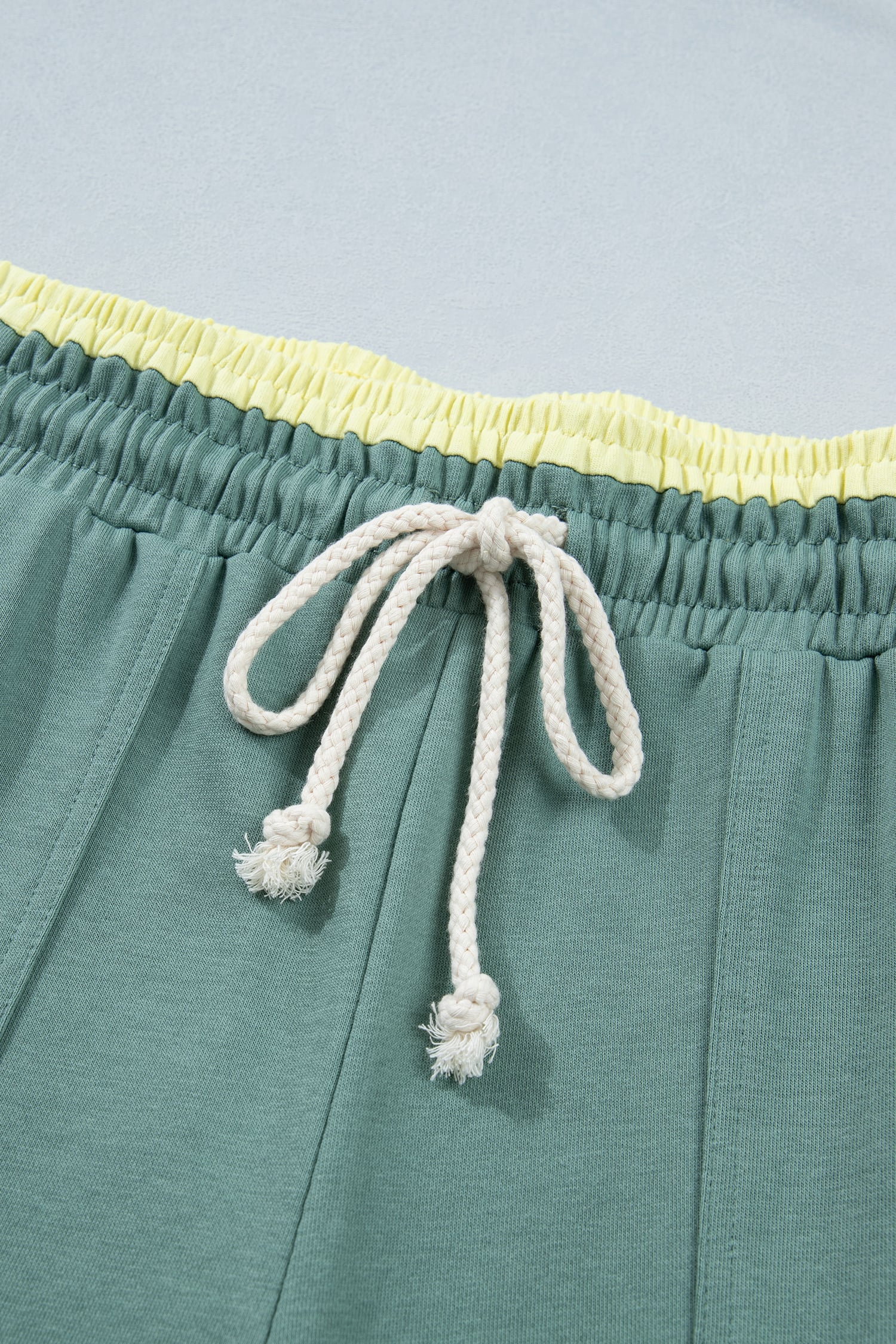 Sea Green Color Block Flower Patchwork Drawstring Contrasted Elastic Waist Wide Leg Pants