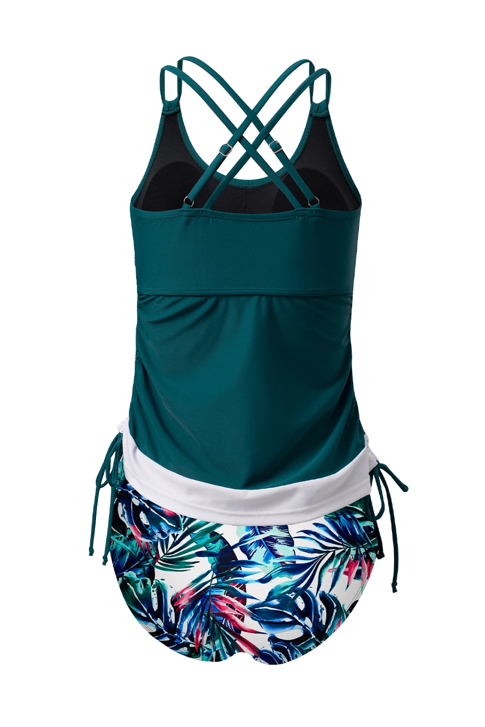 Sea Green Drawstring Tummy Control Mix-and-match 2pcs Tankini Swimsuit