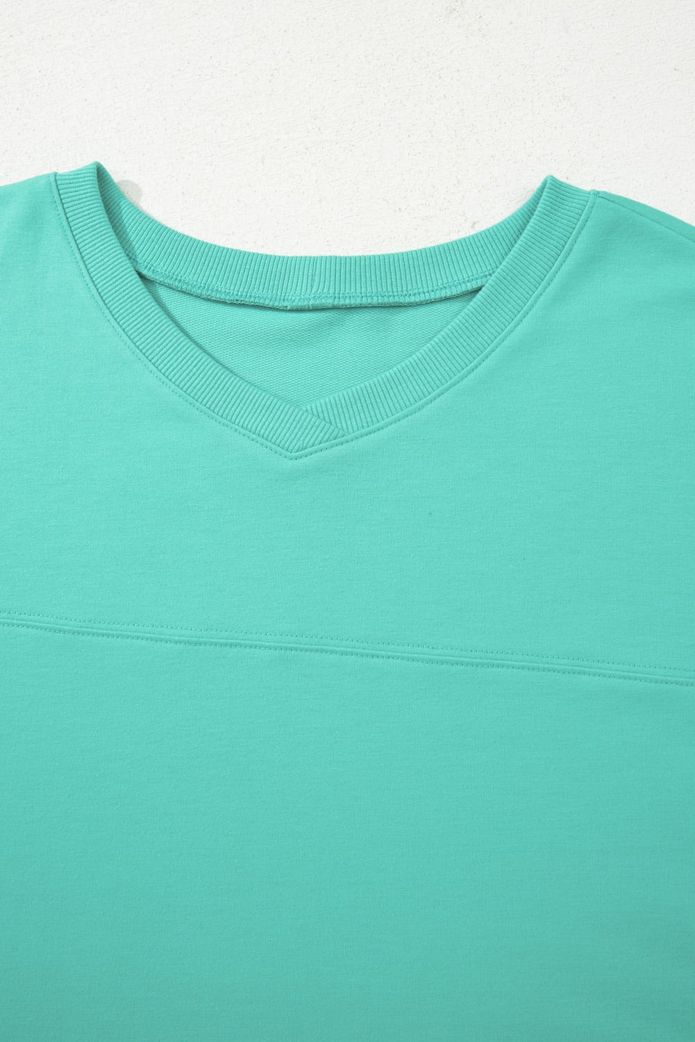 Sea Green Drop Shoulder V Neck Pullover Top and Drawstring Short Plus Size Set