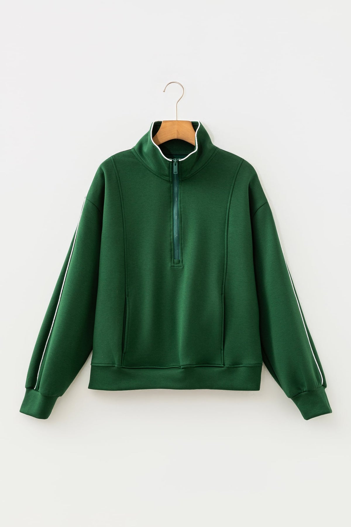 Sea Green High Neck Zip-Up Loose Fit Long Sleeve Sweatshirt