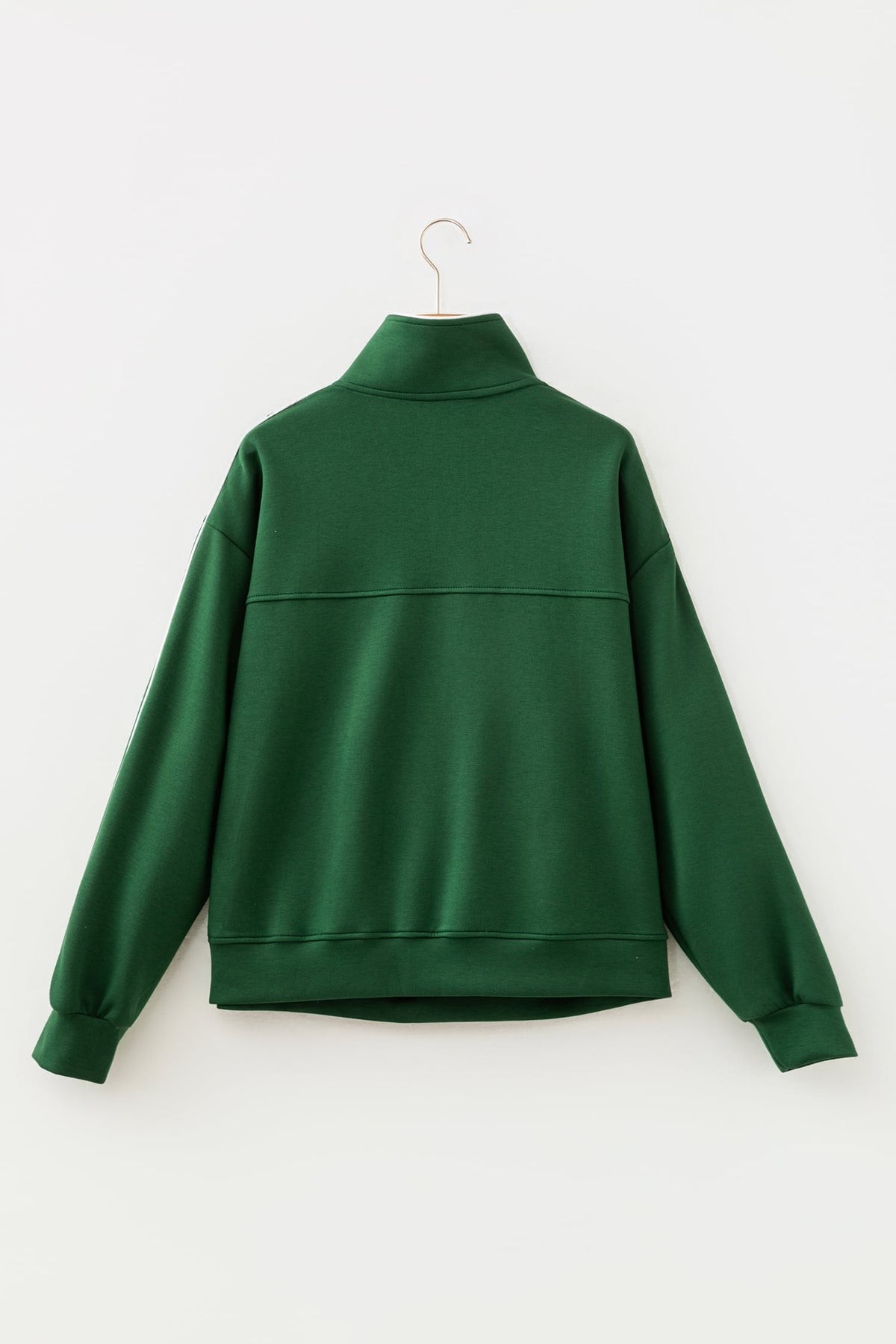 Sea Green High Neck Zip-Up Loose Fit Long Sleeve Sweatshirt