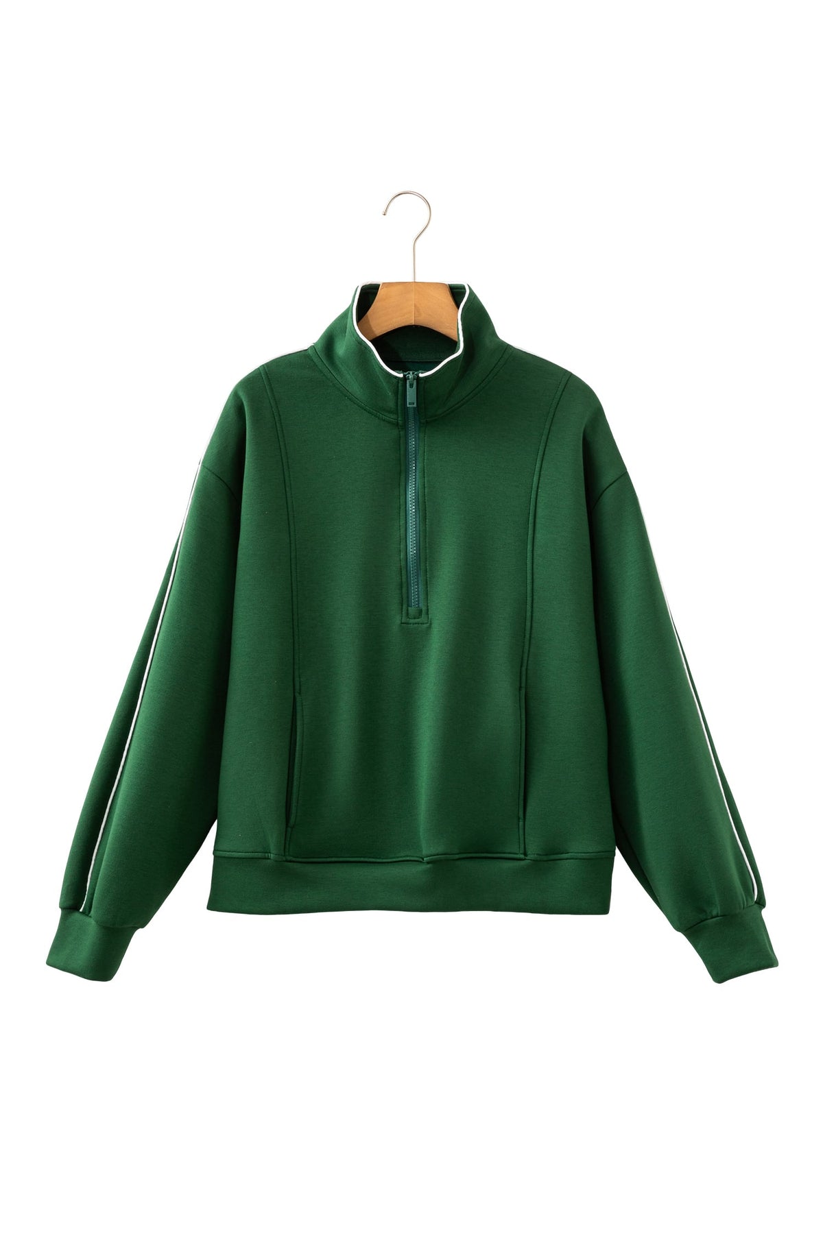 Sea Green High Neck Zip-Up Loose Fit Long Sleeve Sweatshirt