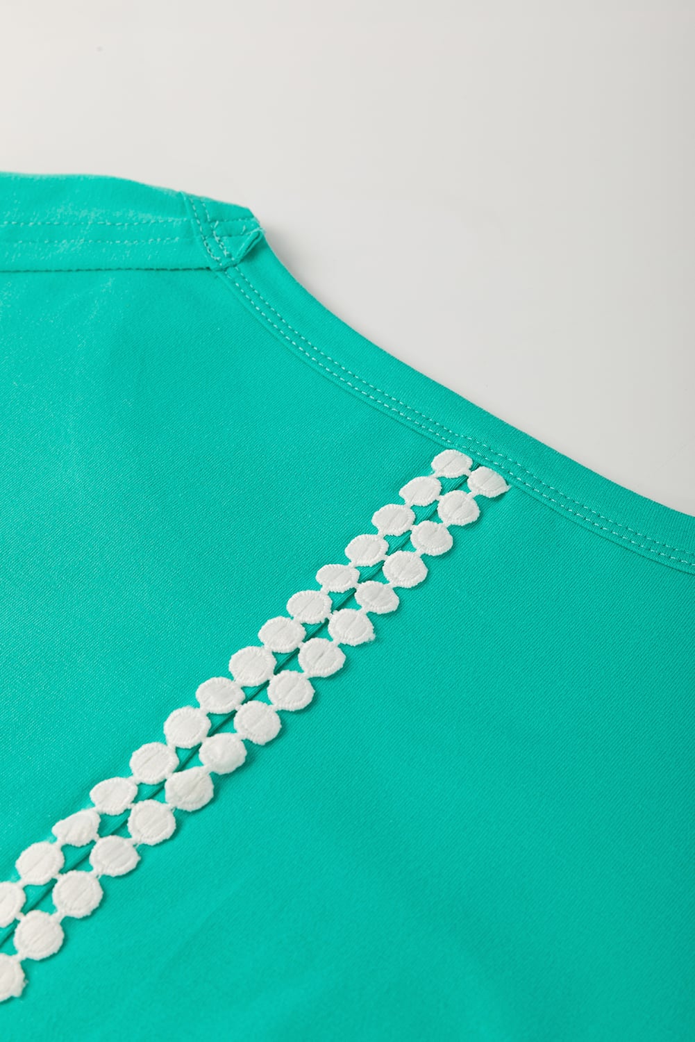 Sea Green Lace Bow Raw Edge Drop Shoulder Casual T Shirt