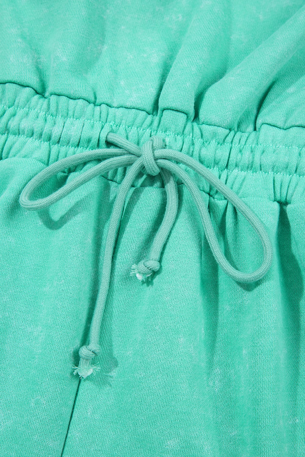 Sea Green Mineral Wash Drawstring Elastic Waistband Hollow Out Back Short Sleeve Romper