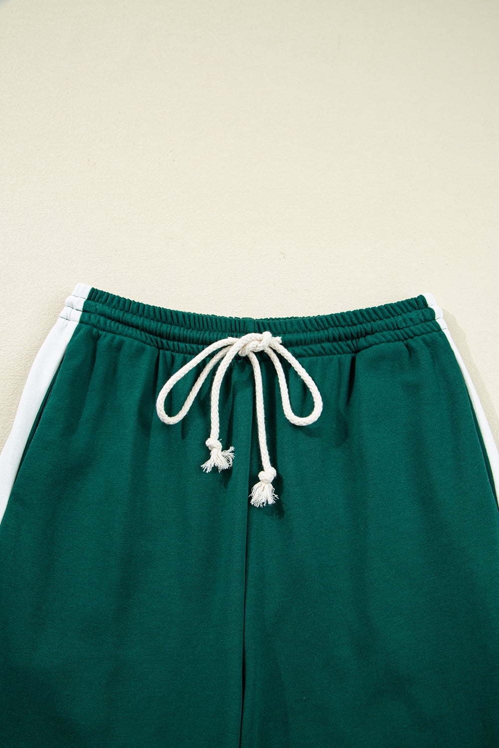 Sea Green Solid Color Pullover Top Varsity Stripe Detail Loose Drawstring Pants Set