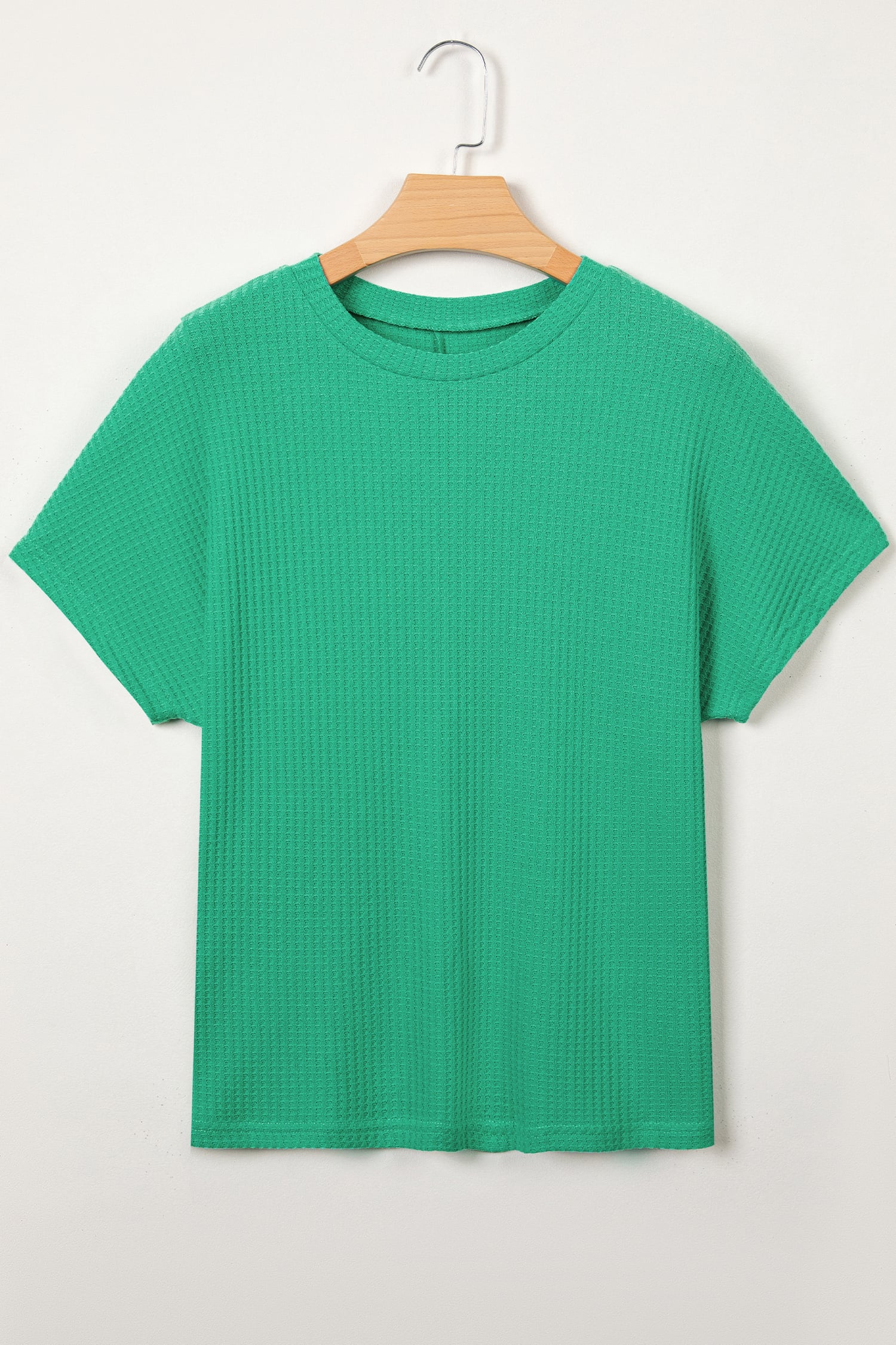Sea Green Waffle Textured Knit Dolman Short Sleeve Loose Top