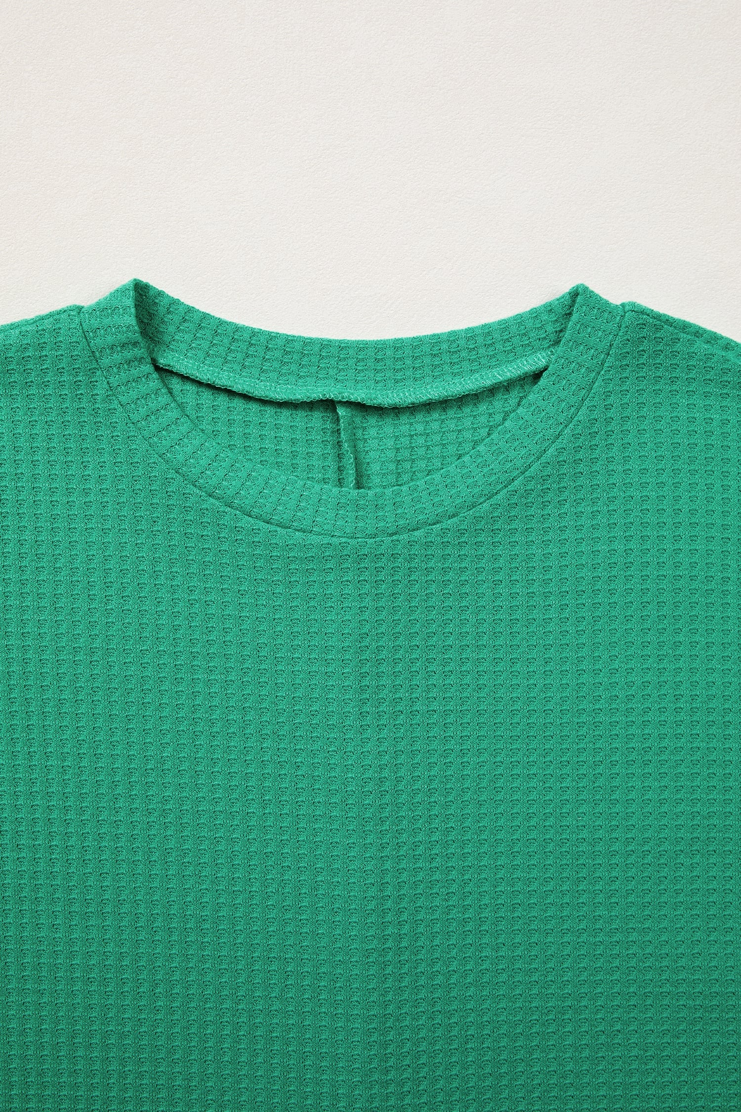 Sea Green Waffle Textured Knit Dolman Short Sleeve Loose Top
