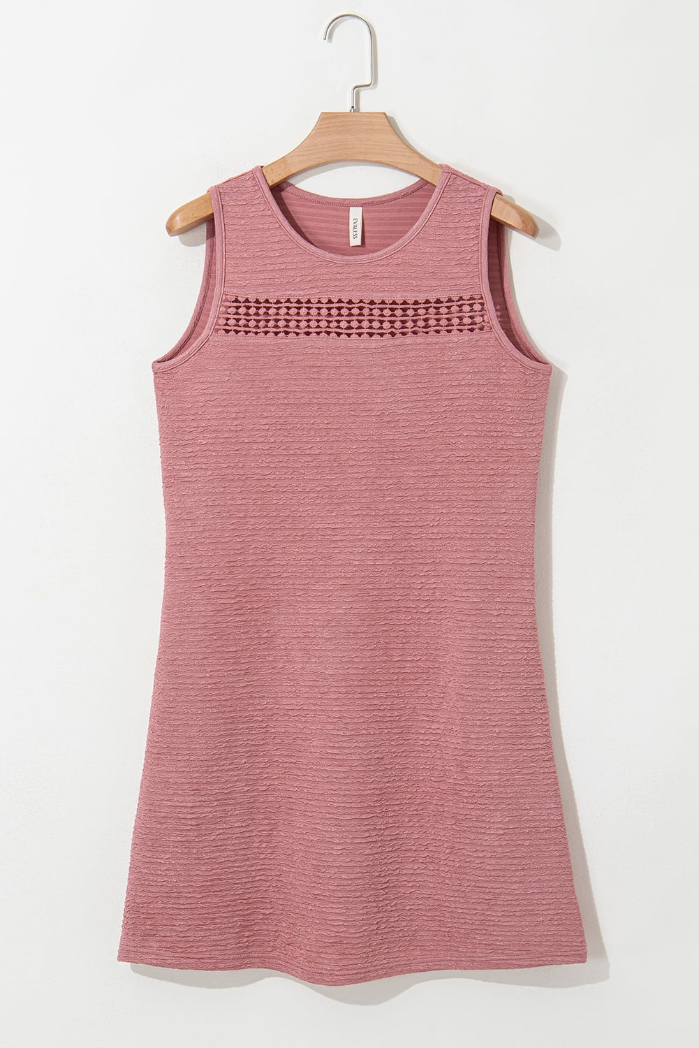 Sepia Rose Solid Color Textured Lace Hollowed Detail Sleeveless Mini Dress