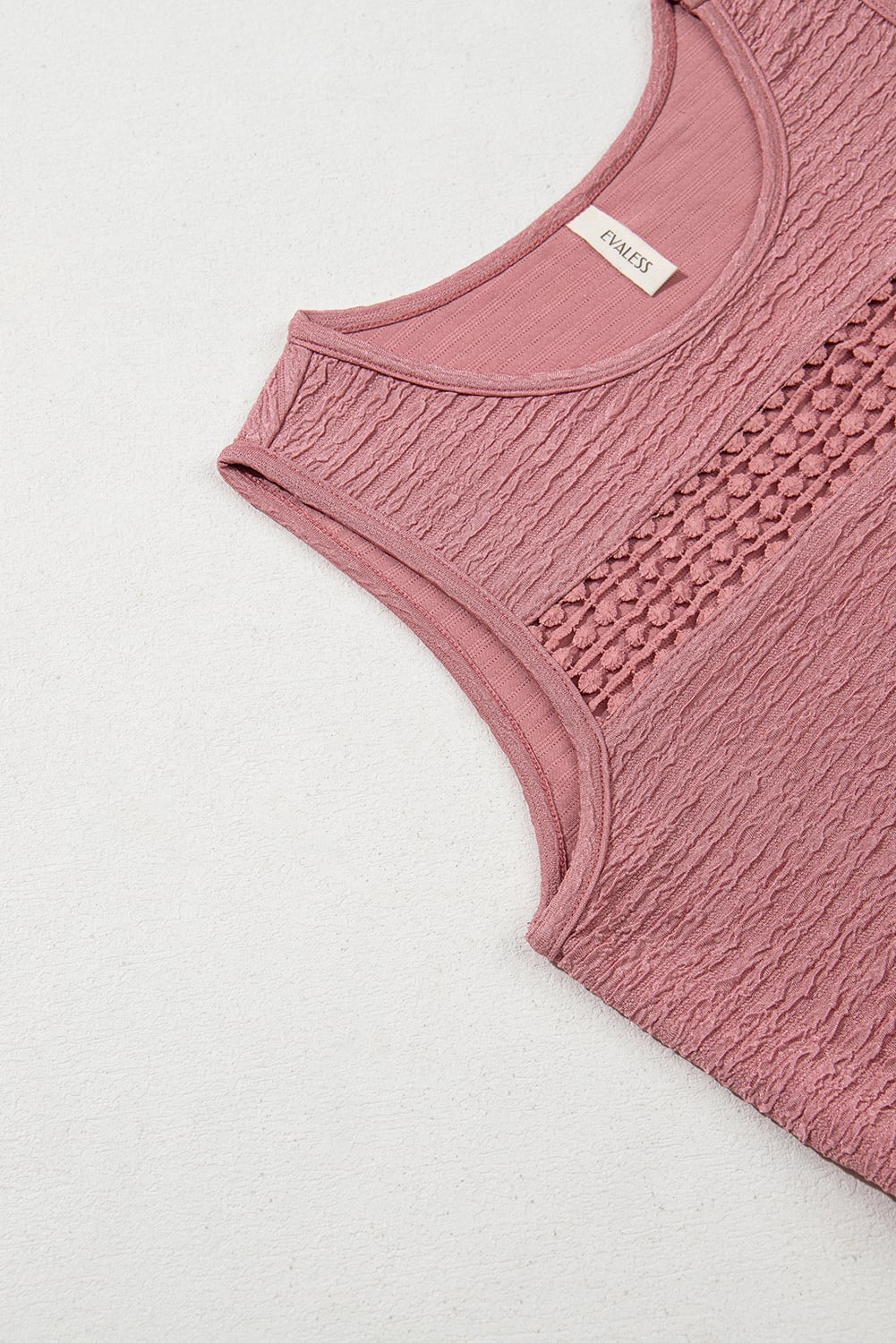 Sepia Rose Solid Color Textured Lace Hollowed Detail Sleeveless Mini Dress