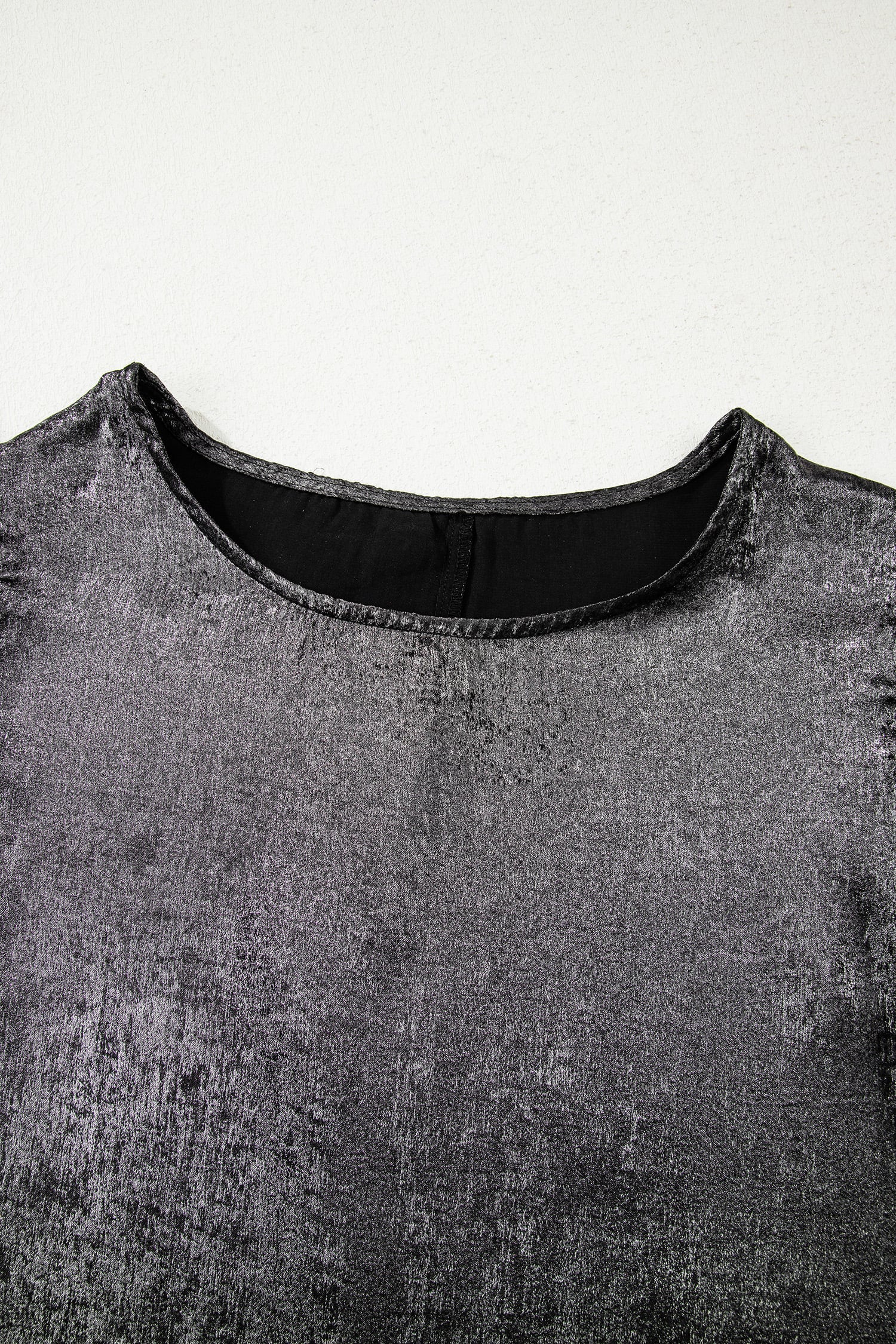 Silvery Metallic Round Neck Ruffle Trim Sleeveless Top