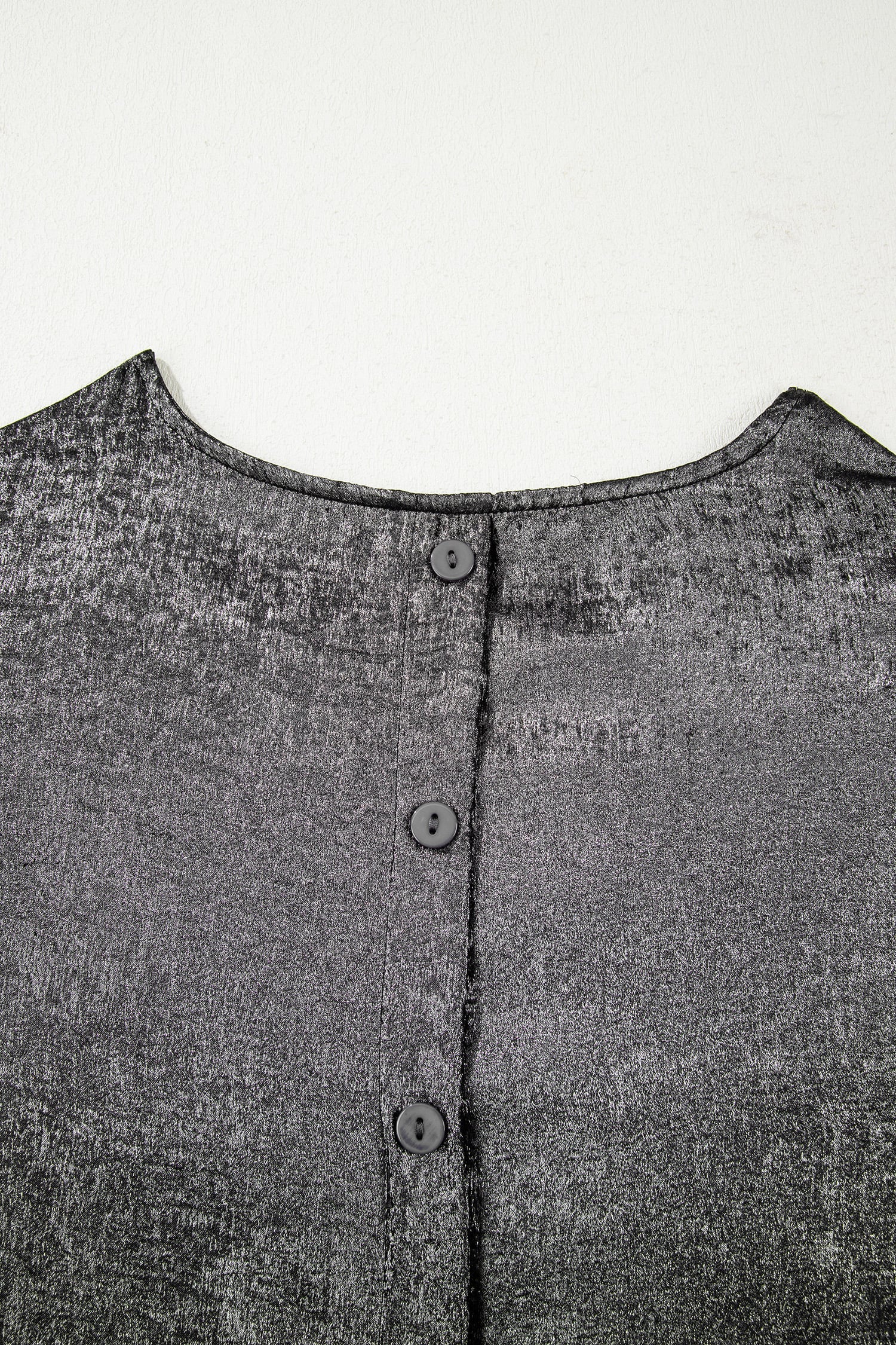 Silvery Metallic Round Neck Ruffle Trim Sleeveless Top