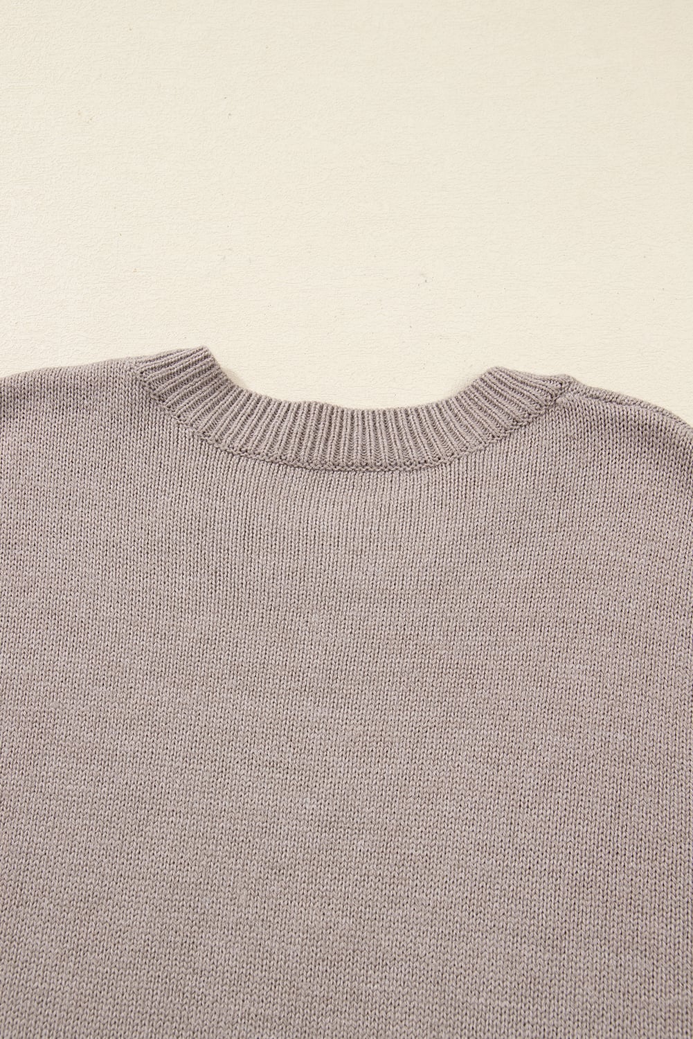 Simply Taupe Embroidered Floral Sleeve Round Neck Loose Sweater