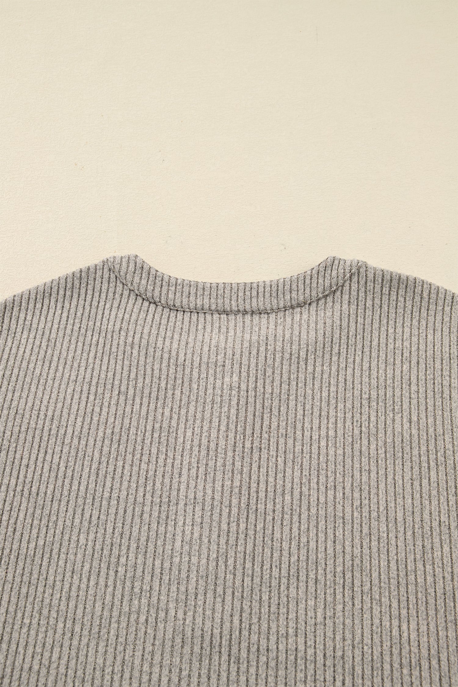 Simply Taupe Plus Size Ribbed Knit Kangaroo Pocket Henley Long Sleeve Top