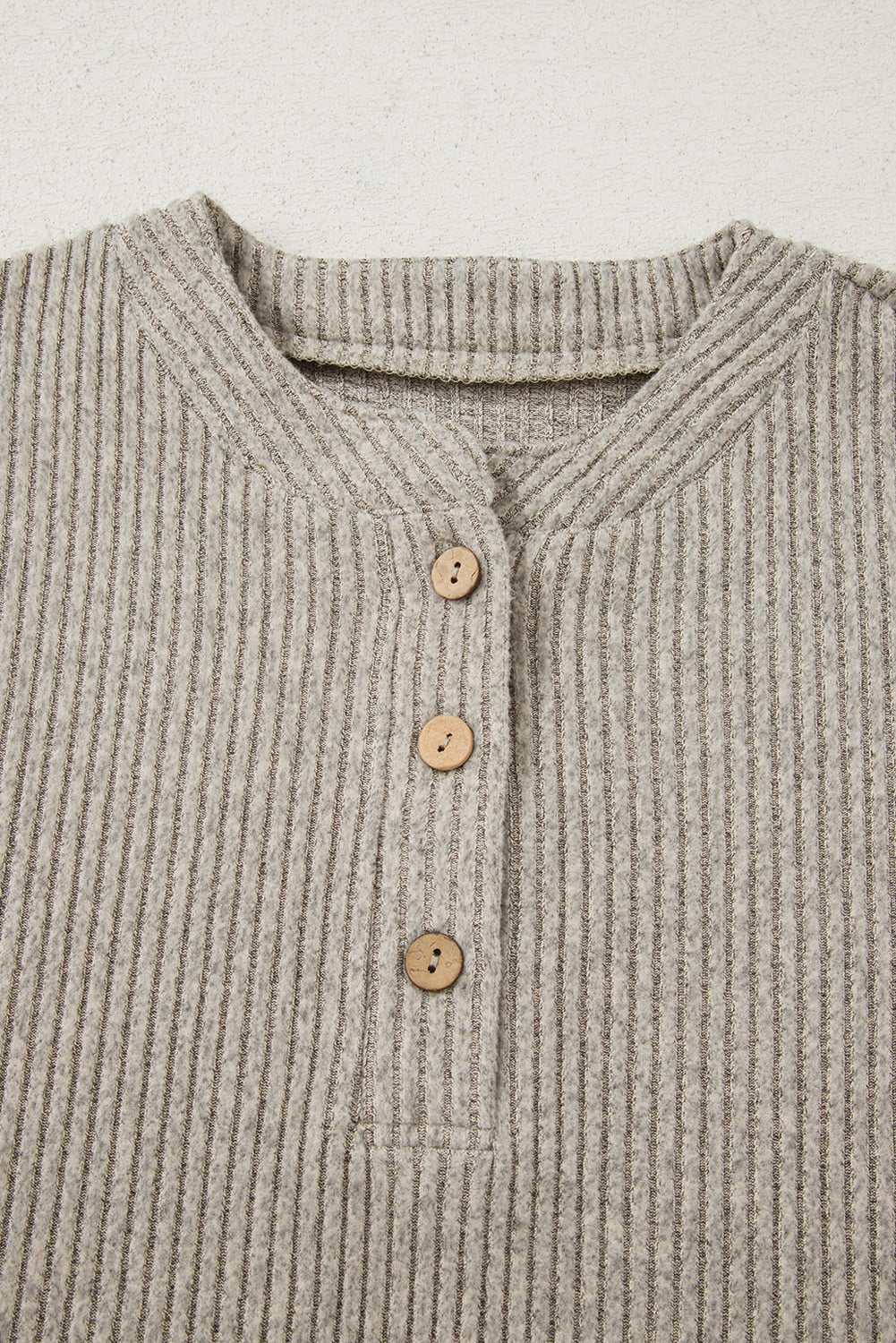 Simply Taupe Ribbed Texture Drop Shoulder Henley Knit Top