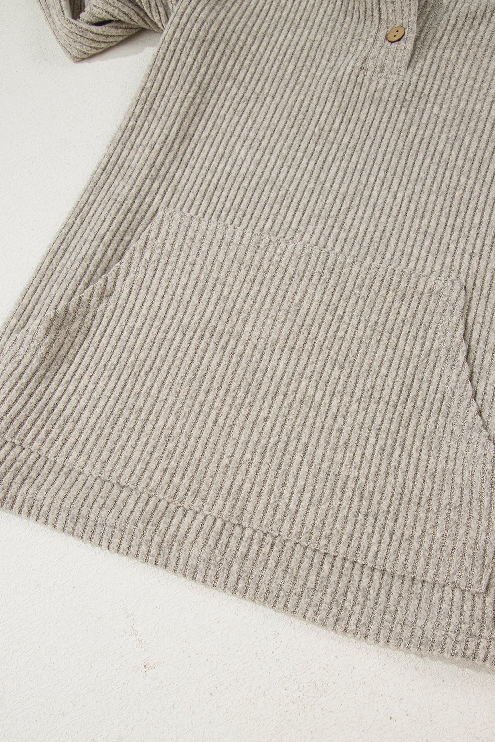 Simply Taupe Ribbed Texture Drop Shoulder Henley Knit Top
