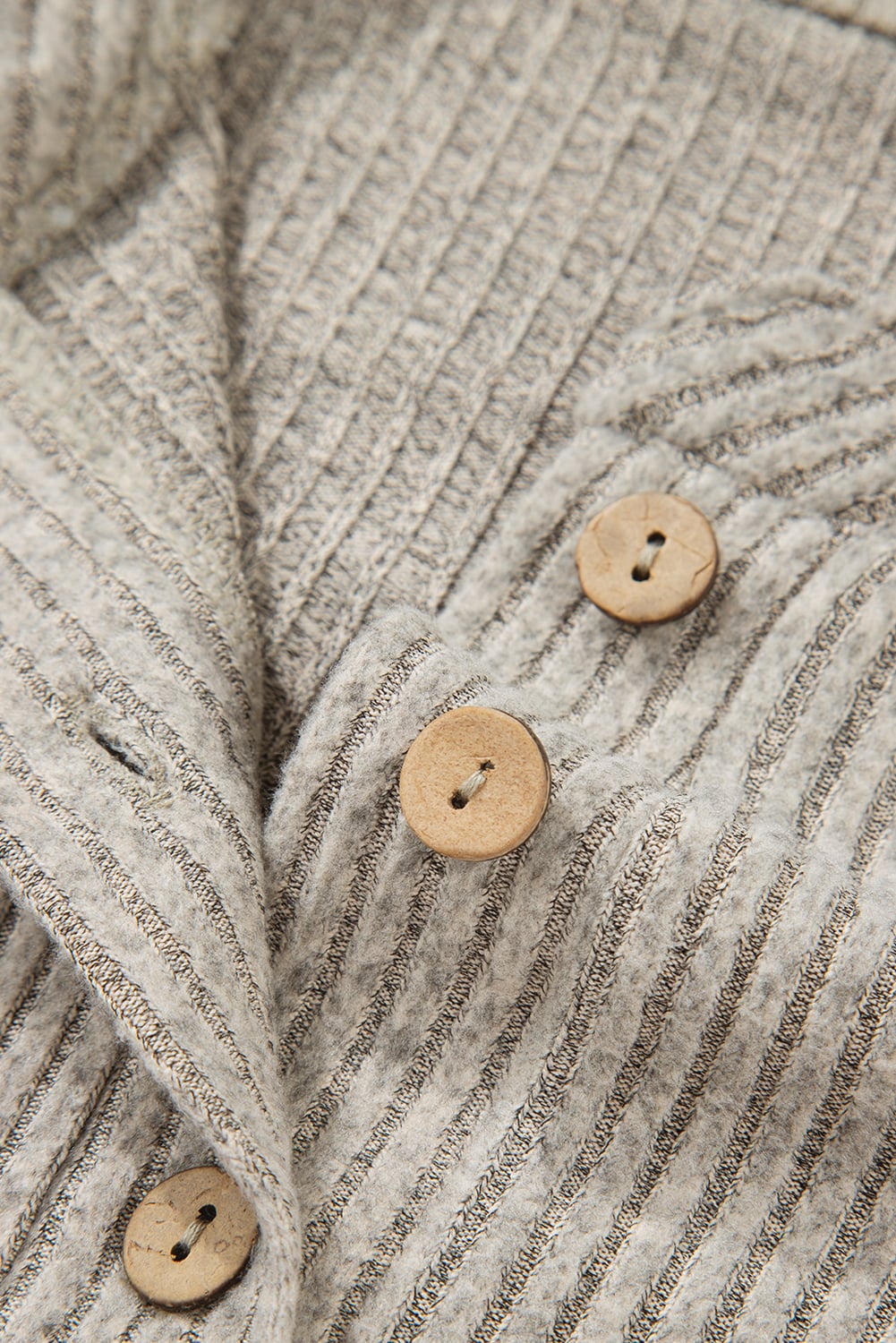 Simply Taupe Ribbed Texture Drop Shoulder Henley Knit Top