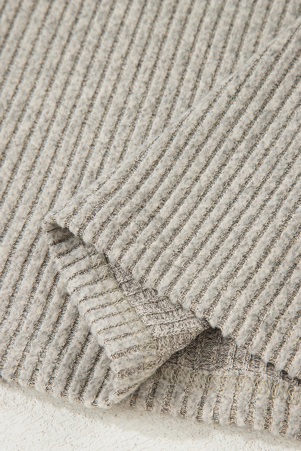 Simply Taupe Ribbed Texture Drop Shoulder Henley Knit Top