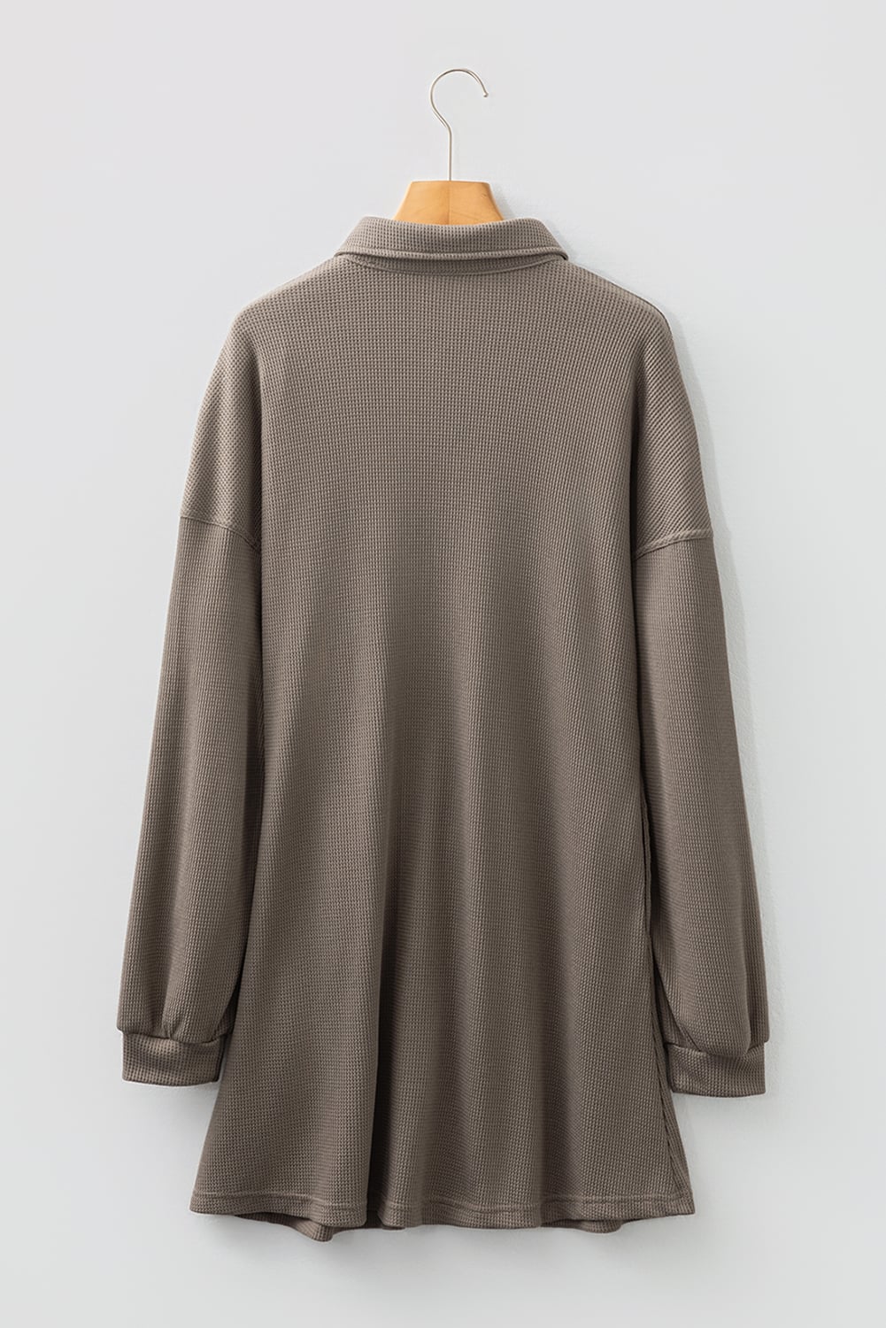 Simply Taupe Waffle Knit Shirt Tunic Dress