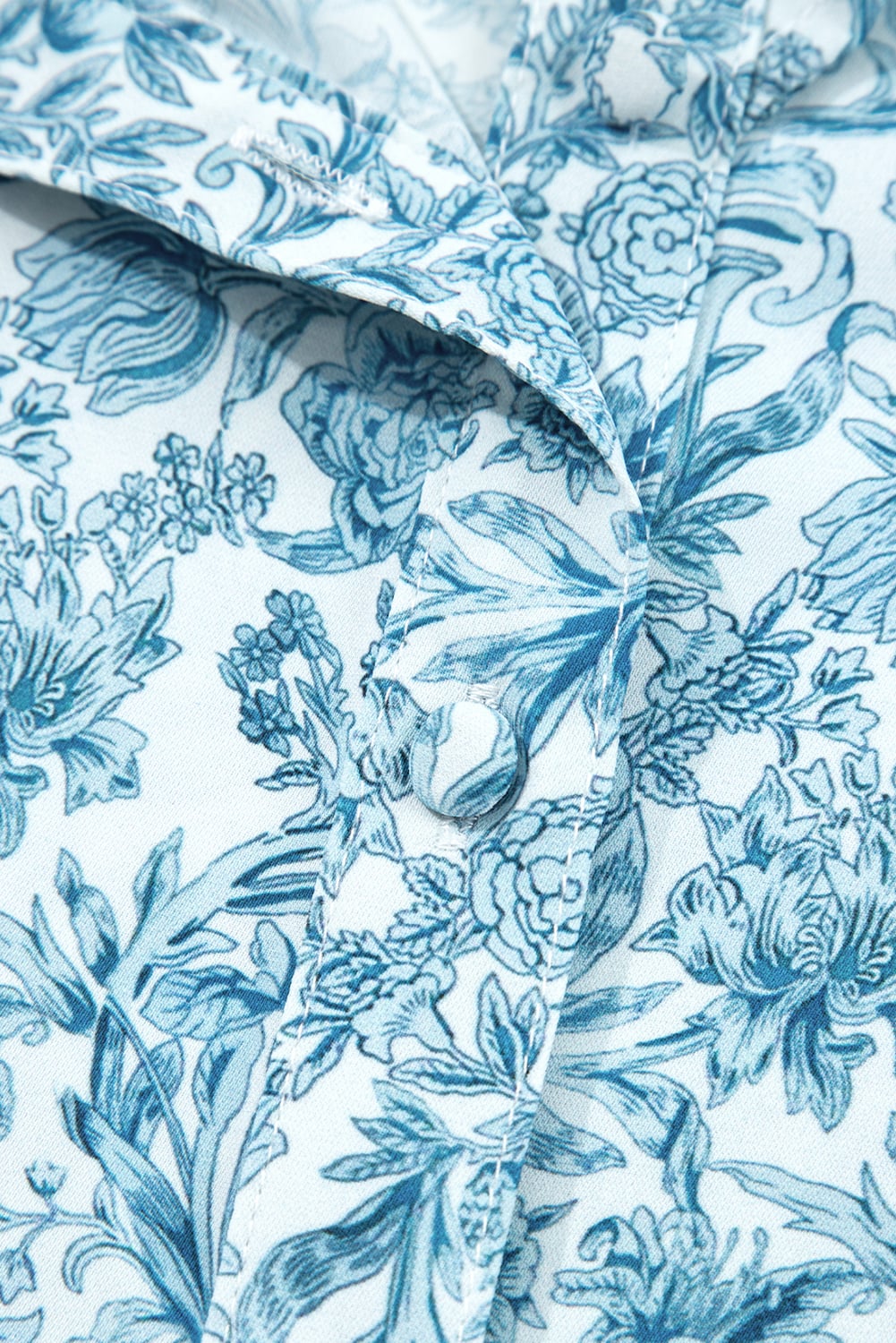 Sky Blue All Over Floral Puff Sleeve Shirt
