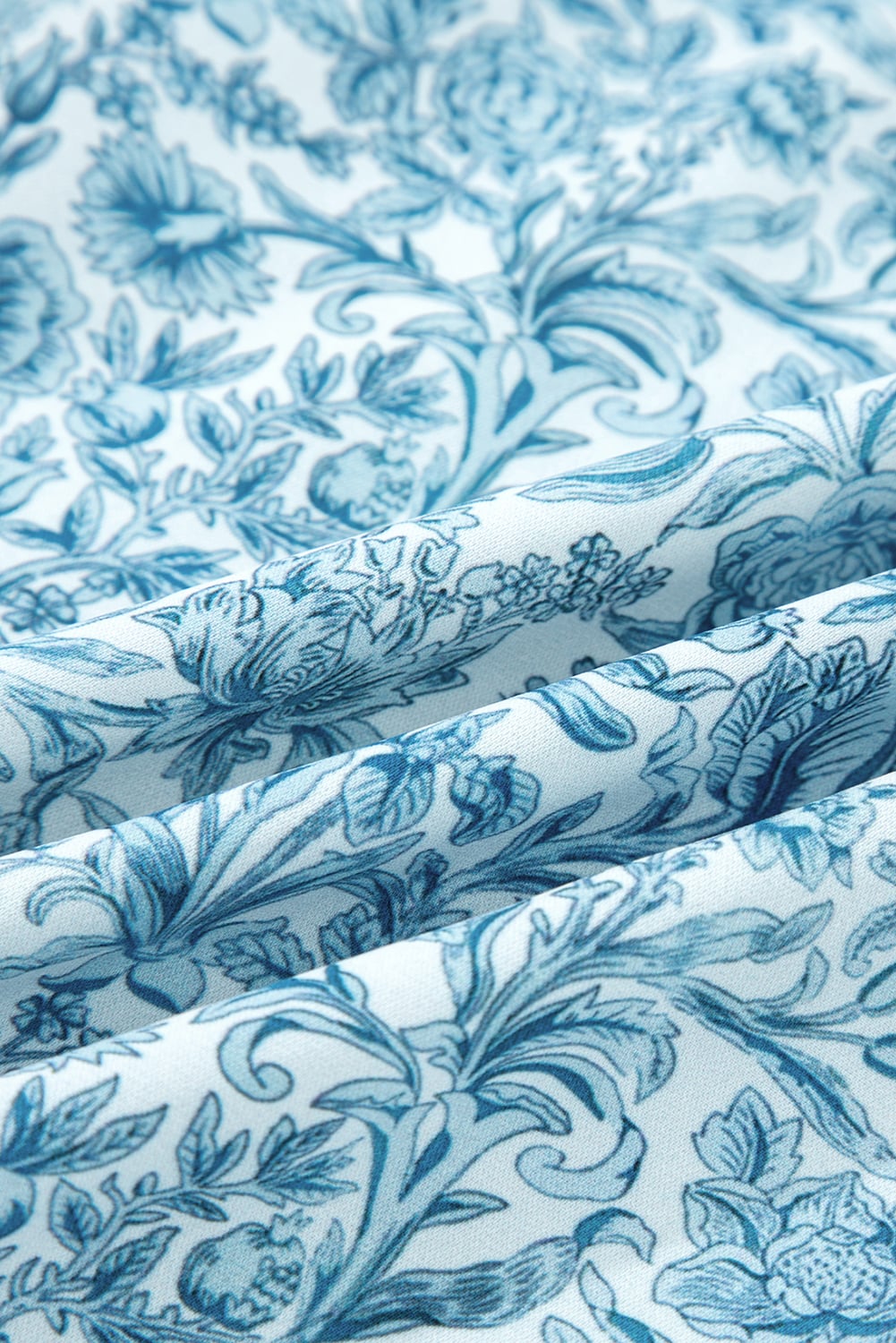 Sky Blue All Over Floral Puff Sleeve Shirt
