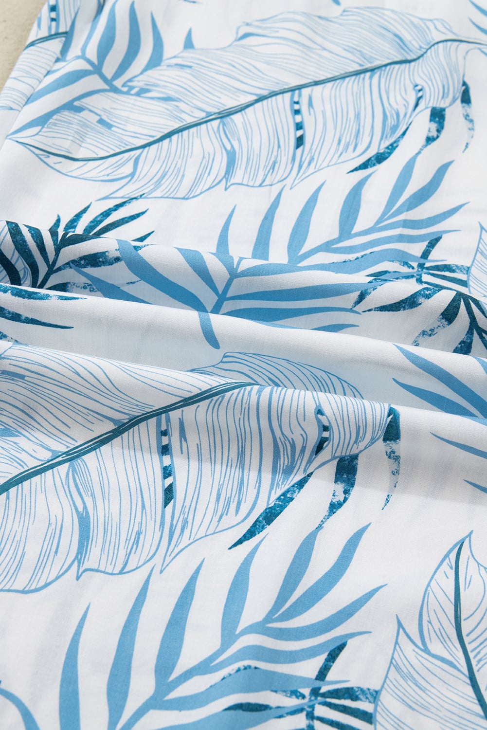 Sky Blue Botanic Print Shirred Waistband Wide Leg Pants