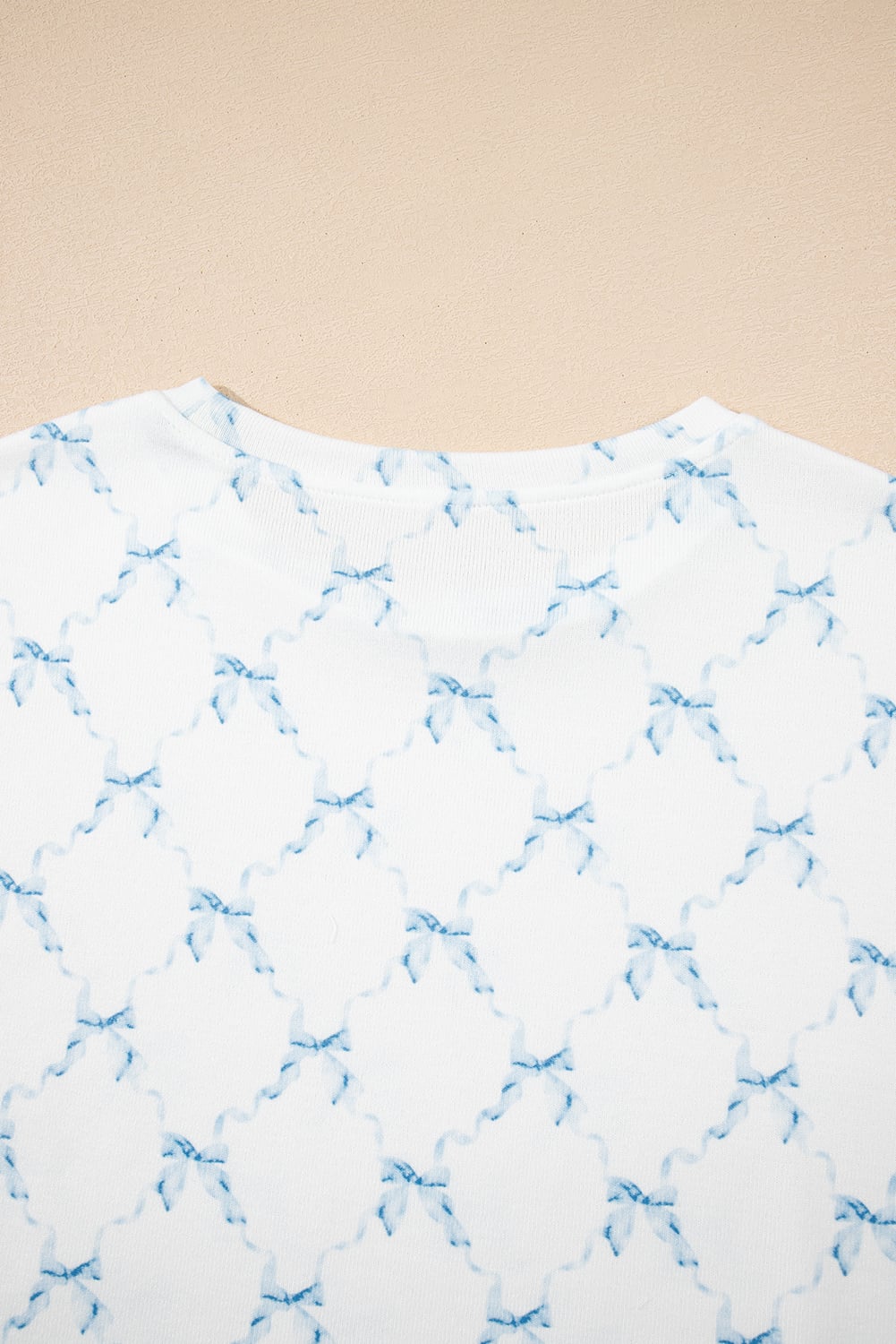 Sky Blue Bow Knot Geometric Print Lettuce Trim Two Piece Lounge Set