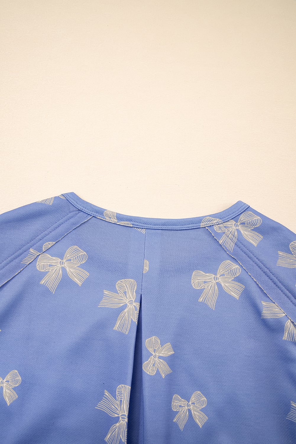 Sky Blue Bow Knot Print Crewneck Ruffled Sleeve Shift Mini Dress