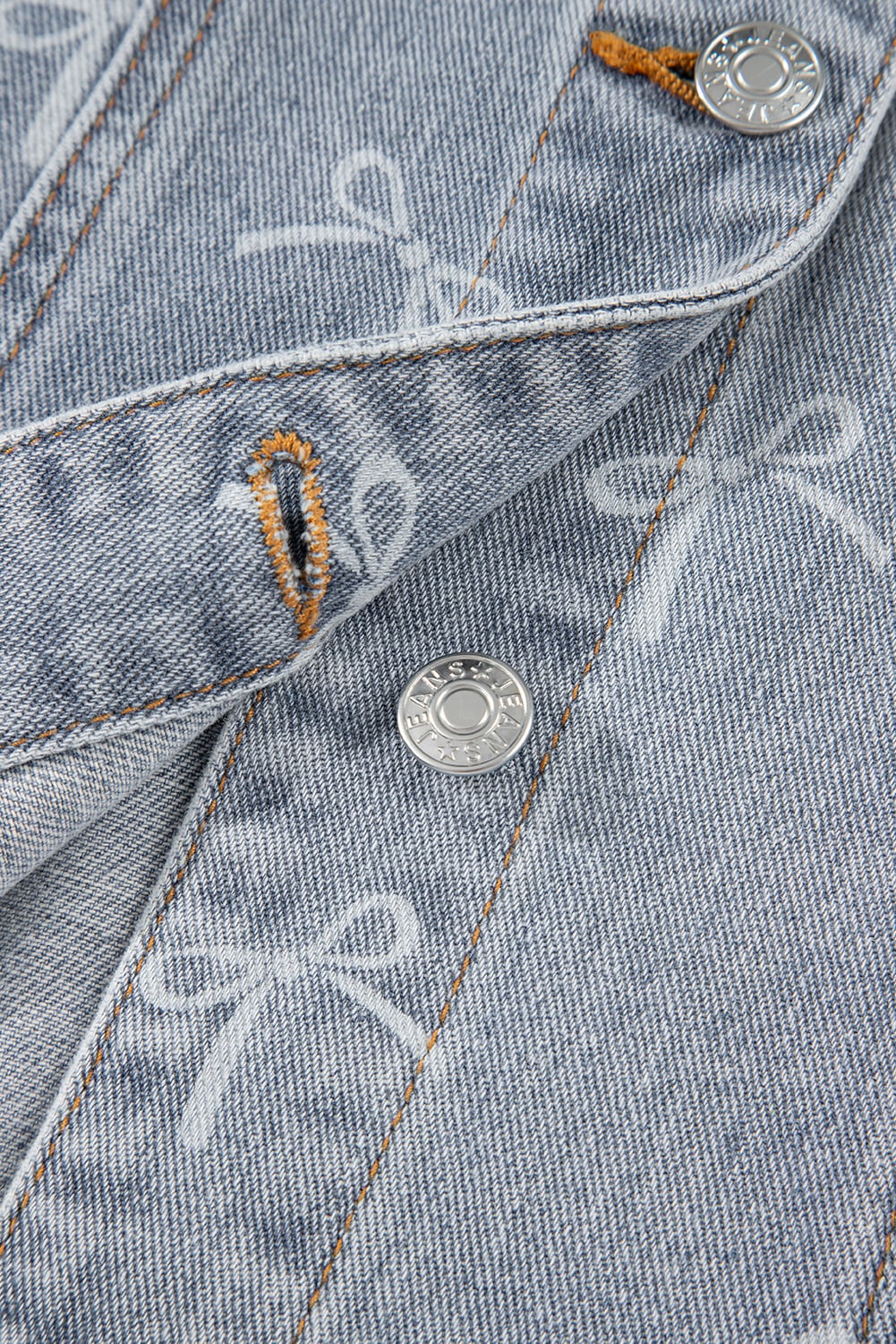 Sky Blue Bow Knot Print Light Wash Raw Hem Denim Jacket