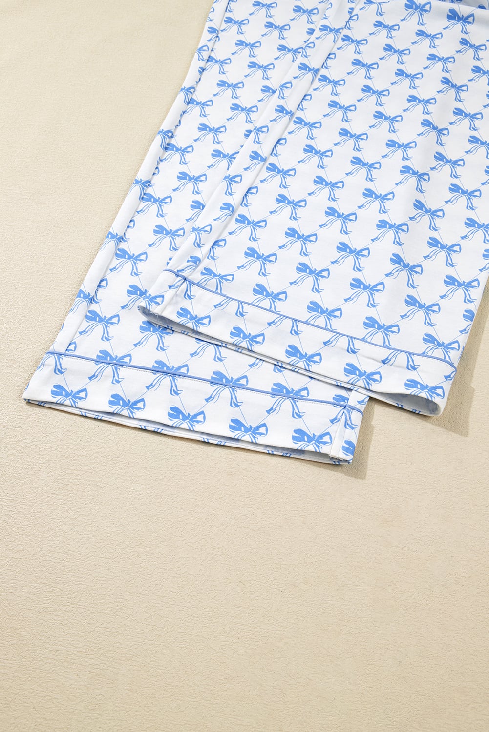 Sky Blue Bow Print Long Sleeve Shirt and Pants Soft Pajama Set
