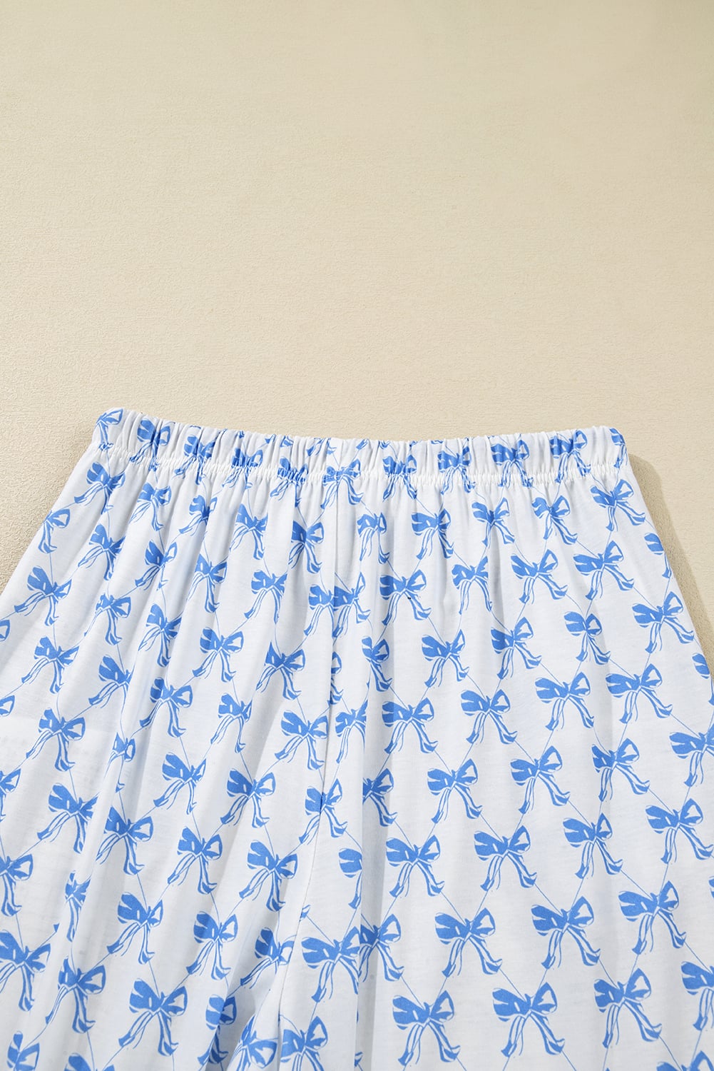 Sky Blue Bow Print Long Sleeve Shirt and Pants Soft Pajama Set
