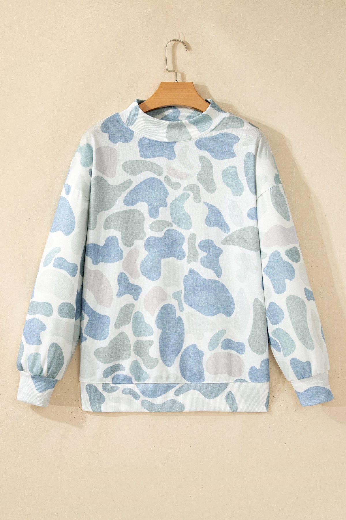 Sky Blue Camouflage Western Style Pullover Sweatshirt