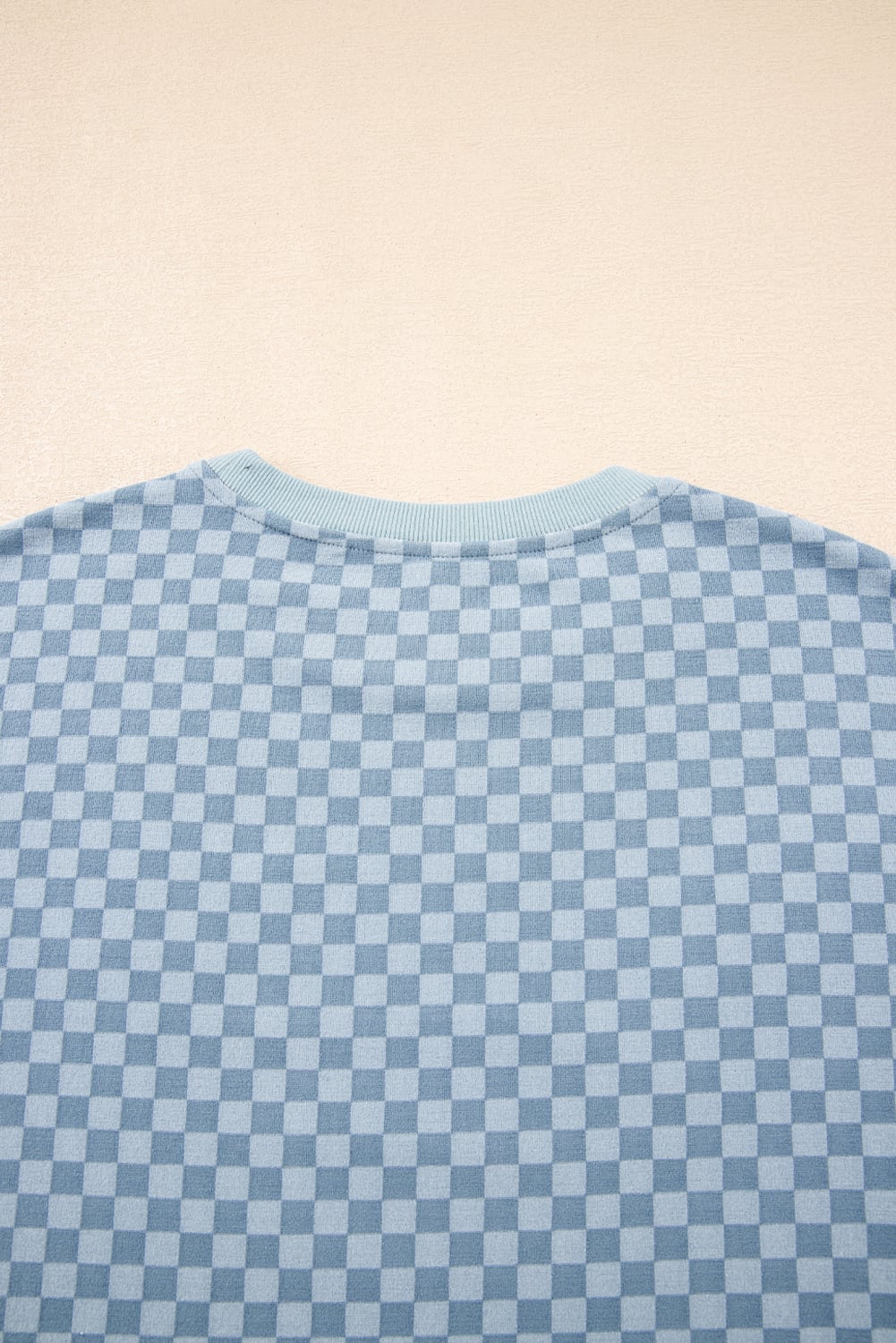 Sky Blue Checkerboard Long Sleeve Pullover and Shorts Set