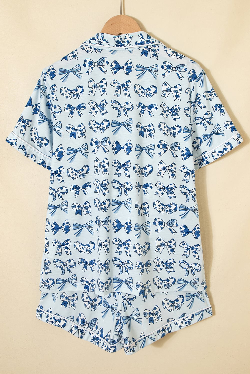 Sky Blue Bow Print Short Pajama Set